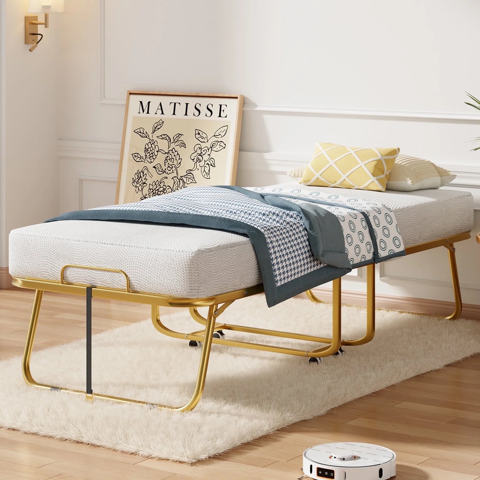 BALUS Folding Bed with Mattress ,Portable Foldable Roll Away Adult Bed for Guest ,Fold up Bed with Memory Foam Mattress