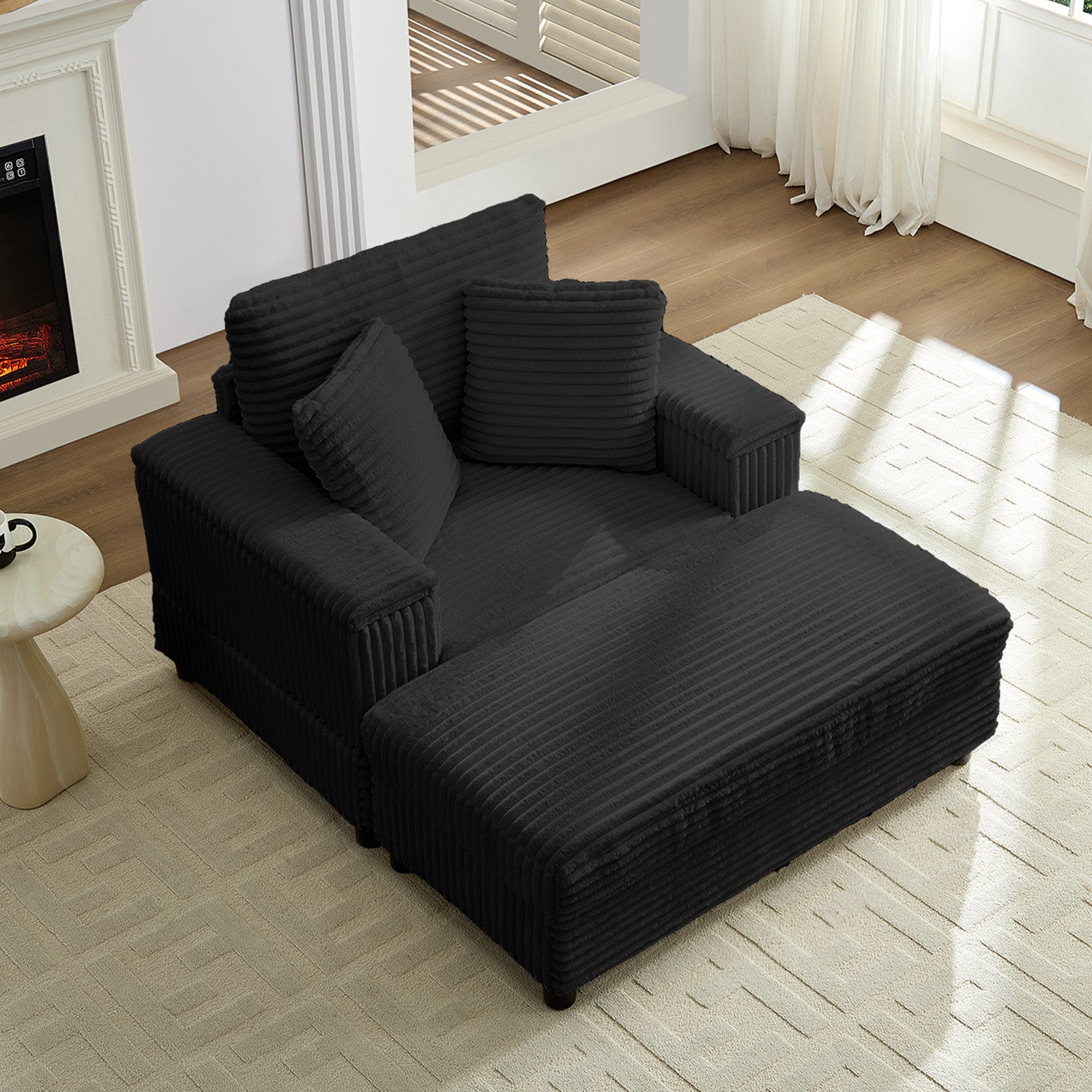 BALUS Oversized Chaise Sofa with Wide Storage Ottoman, Modern Deep Seat Sofa Bed for Living room/ Bedroom, Comfy Apartment Sleeper Sofa, Corduroy