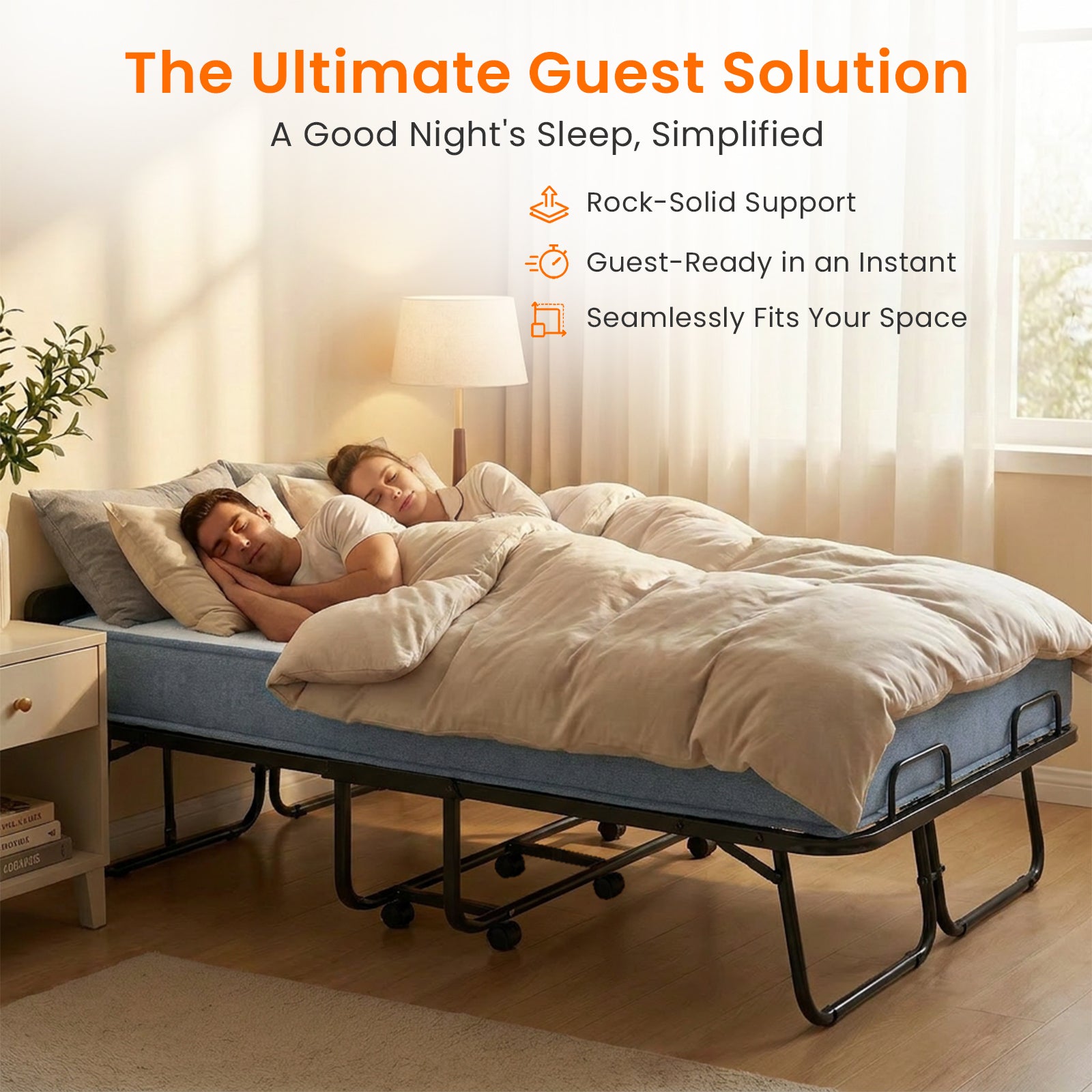 PUREMIND Full Size Folding Bed, 75"X 54" Rollaway Bed with 5 Inch Mattress for Adults, Extra Large Portable Foldable Bed with Headboard