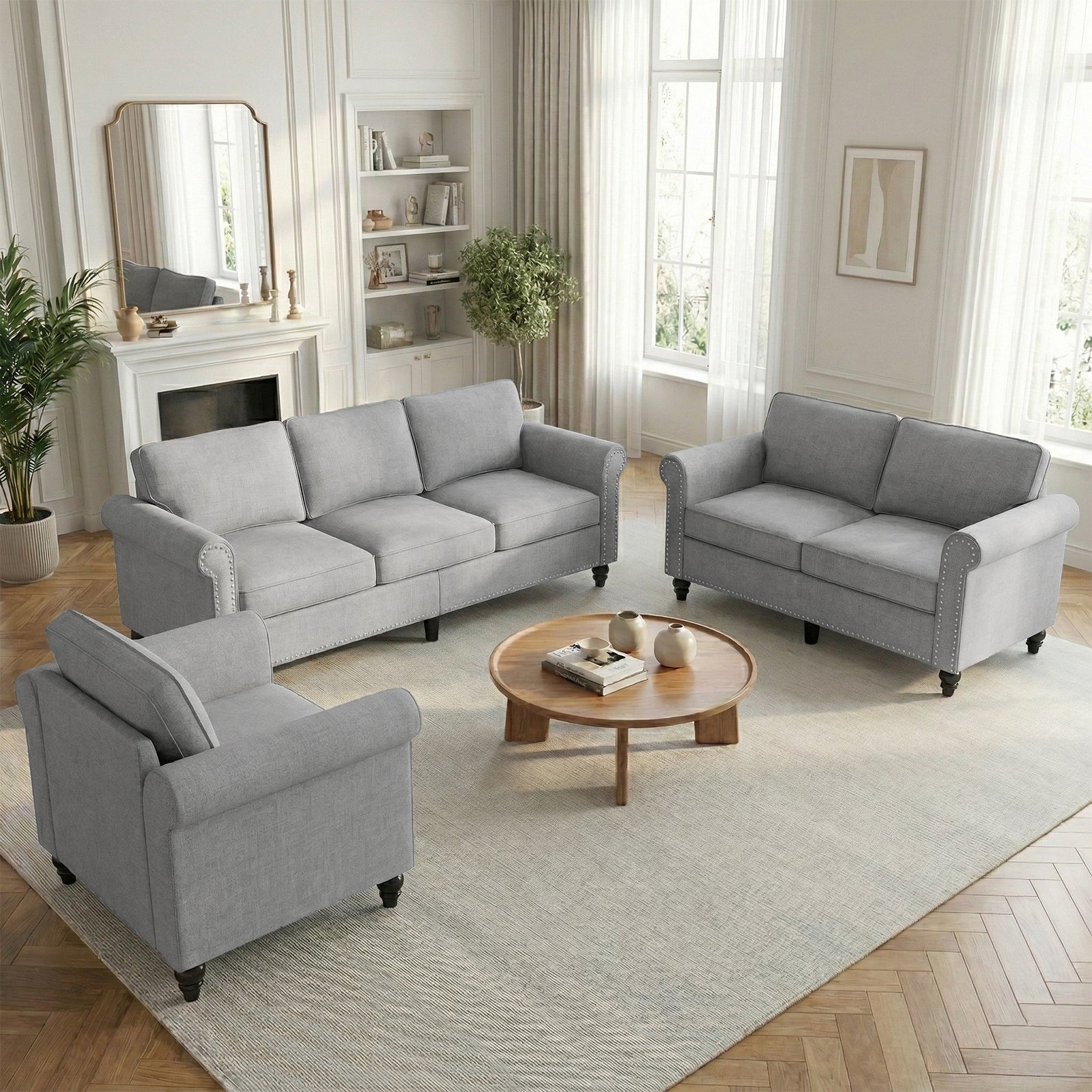 Puremind 3 Piece Living Room Sofa Set, Sectional Couch Sets, 3-Seat Sofa with Loveseat and Armchair Furniture Sets for Living Room/Apartment