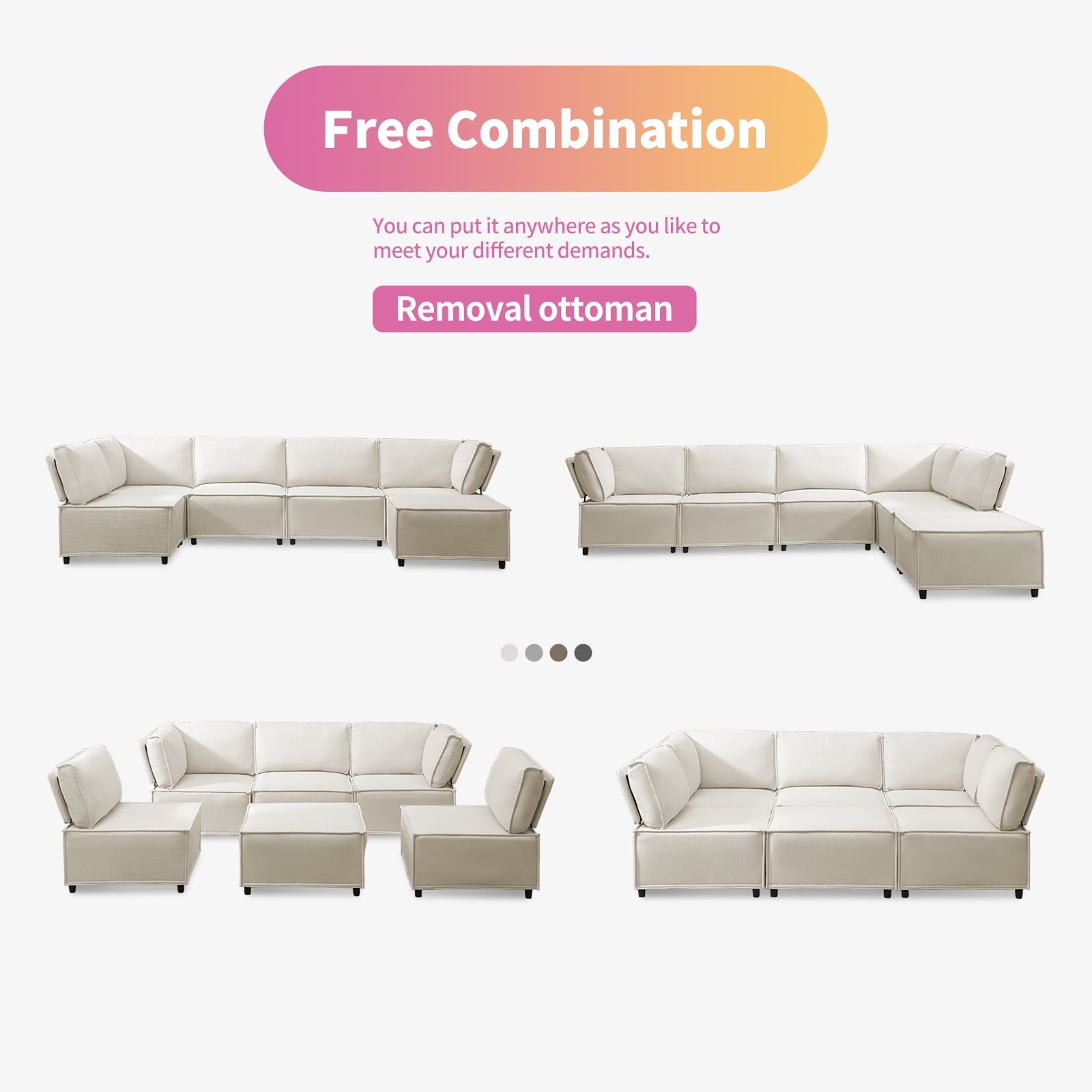 ijuicy 121”W Convertible U/L Shaped Sectional Couches and Sofas, 6 Seater Modular Sectionals for Living Room