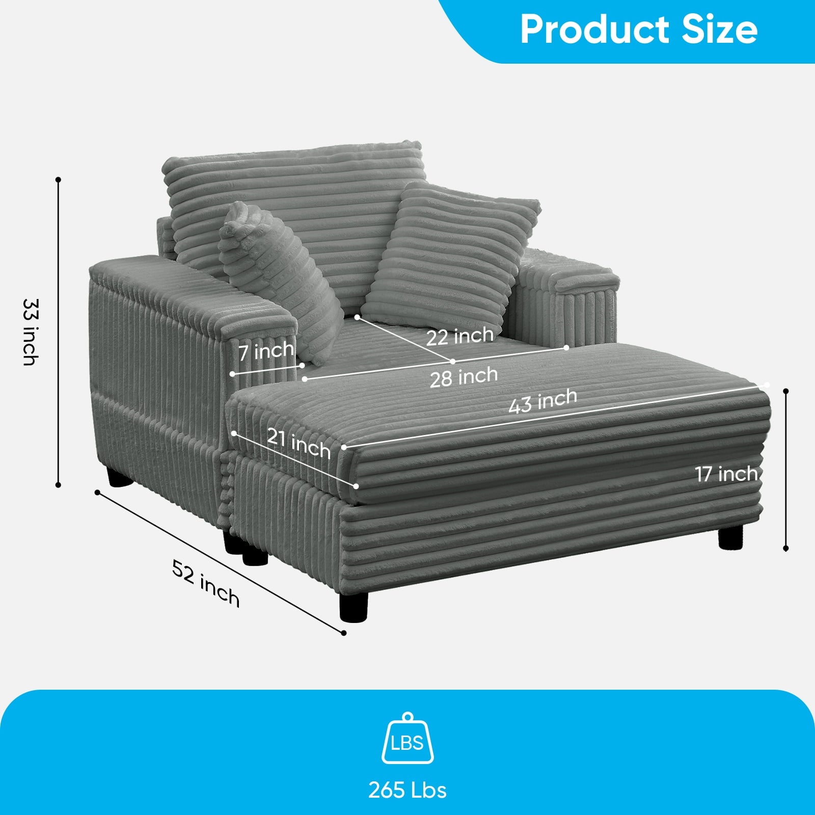 Mjkone Oversized Accent Chair with Ottoman for Living Room, Single Indoor Lounge Sofa Armchair with Storage Armrests,