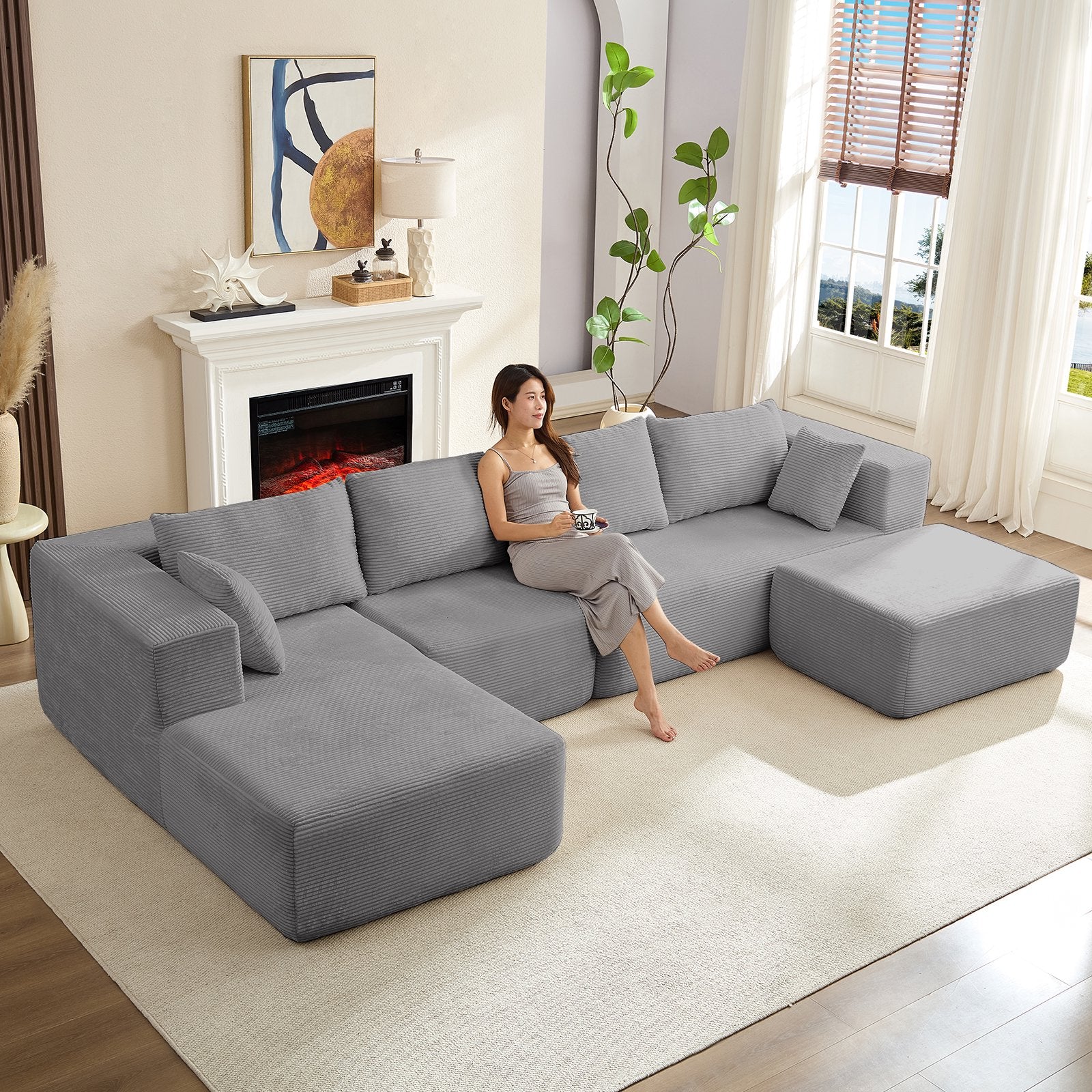 Mjkone 135'' Modular L/U-Shaped Sectional Sofa,Oversized Cloud Floor Sofa Set for Living Room,No Assembly Couches and Sofas,