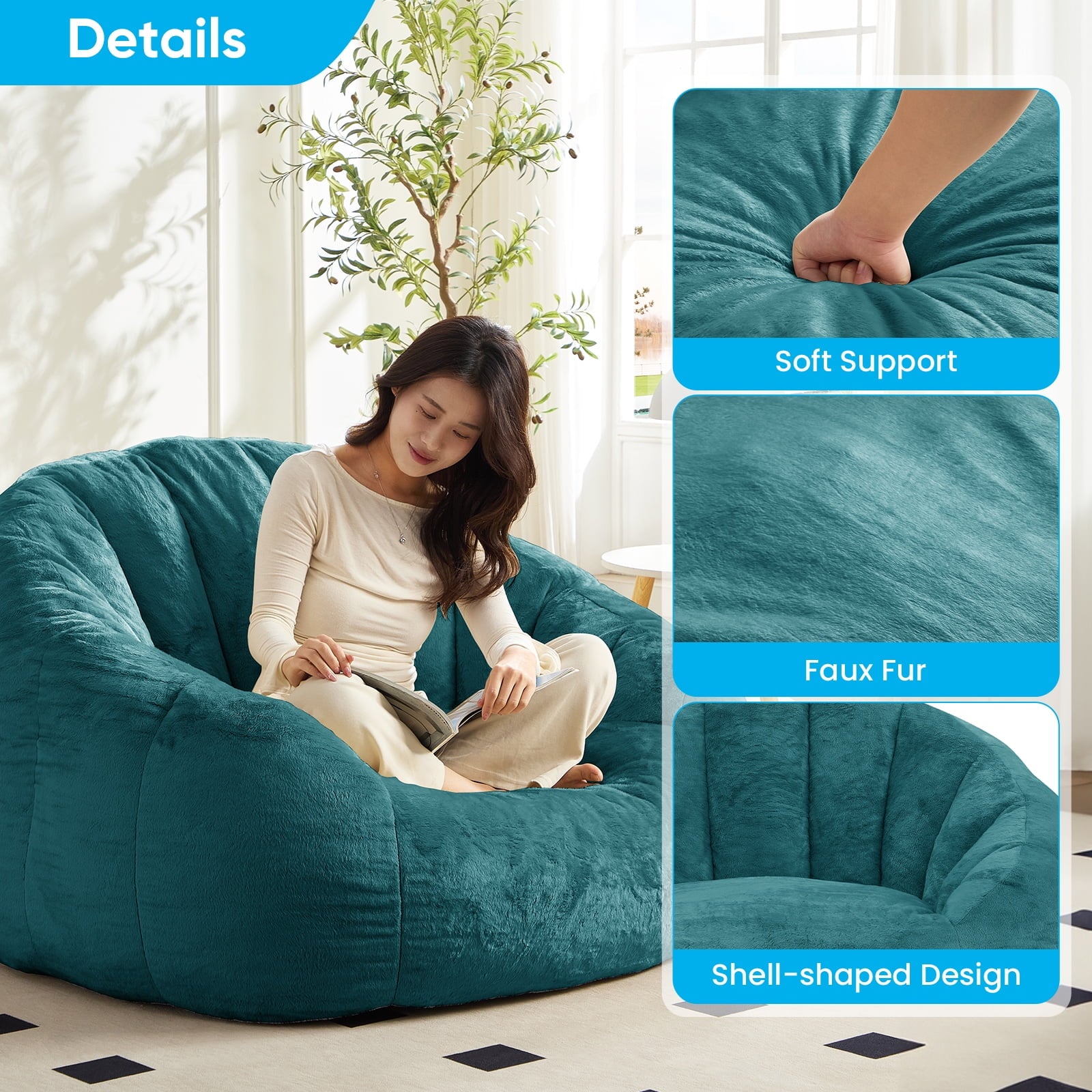 ZAFLY Oversized Bean Bag Chair for Adults, Faux Fur Large Comfy Chair, Big Lazy Sofa Chair Floor Sofa for Gaming