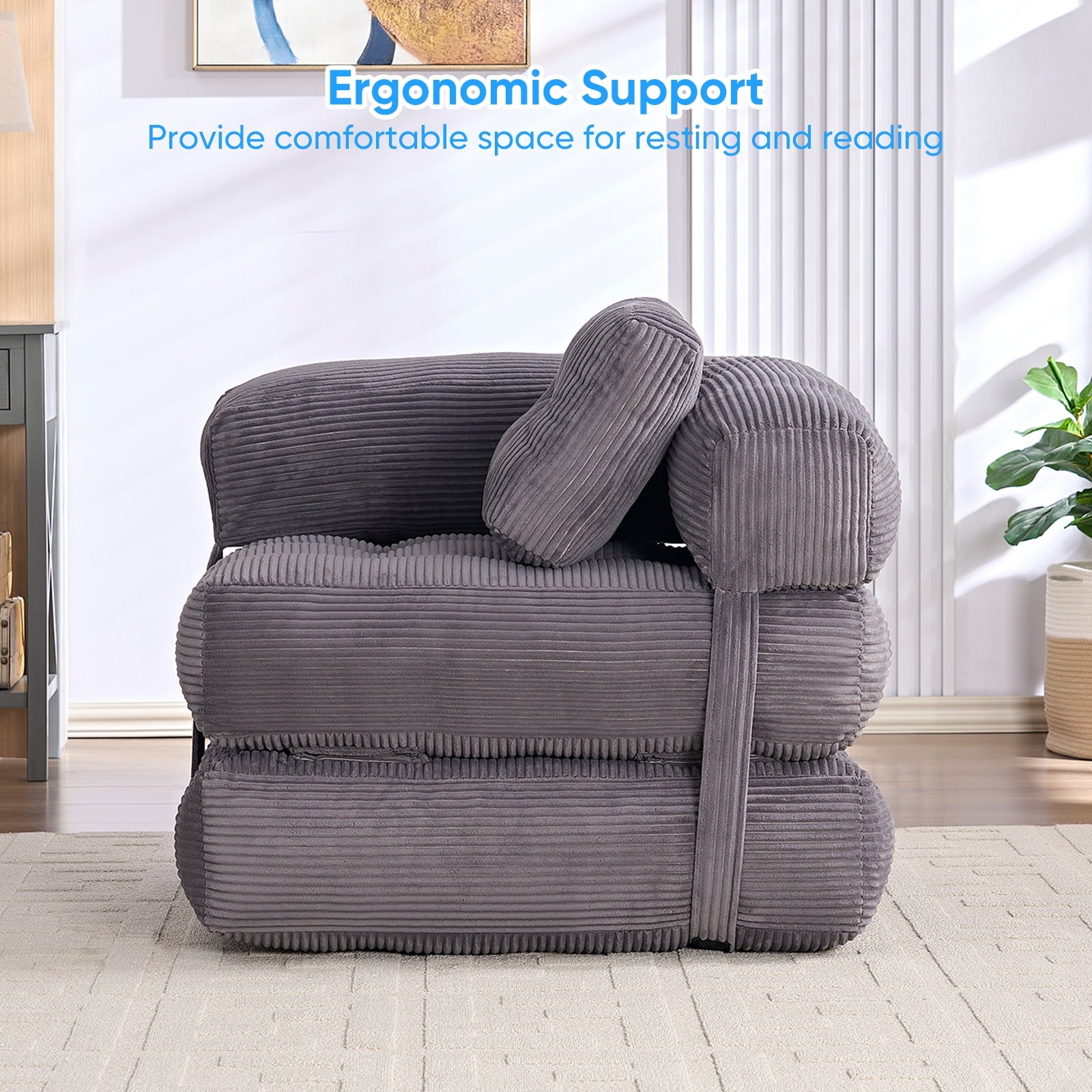 Mjkone Single-Person Folding Sofa Bed,Convertible Floor Sleeper Chair with Pillow,Comfort Futon Chair Bed for Living Room/Bedroom,