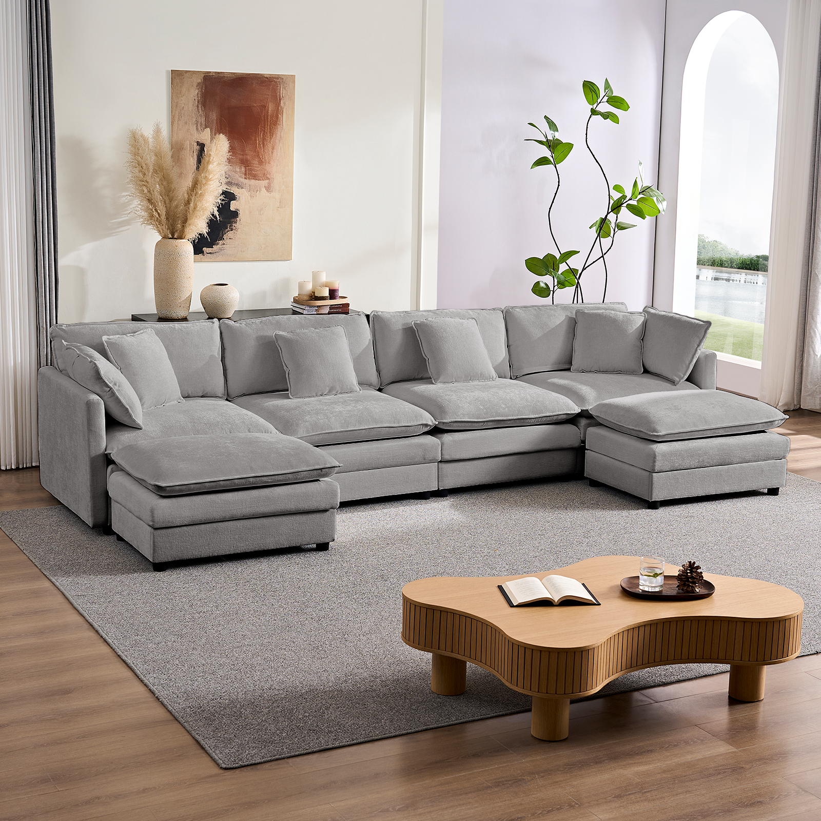 Puremind Modular Sectional Sofa with Movable Ottomans, 5-Seater U Shaped Comfy Cloud Couch for Living Room/Apartment