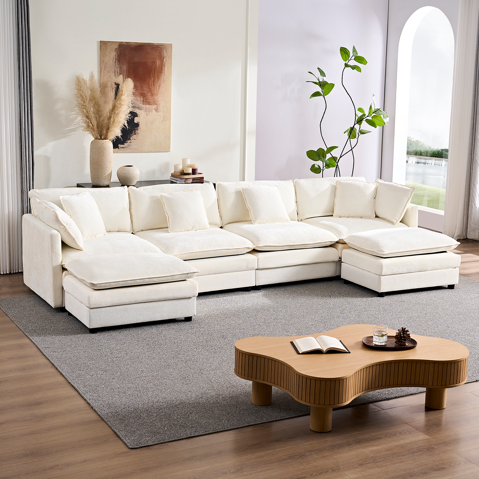 Puremind Modular Sectional Sofa with Movable Ottomans, 5-Seater U Shaped Comfy Cloud Couch for Living Room/Apartment