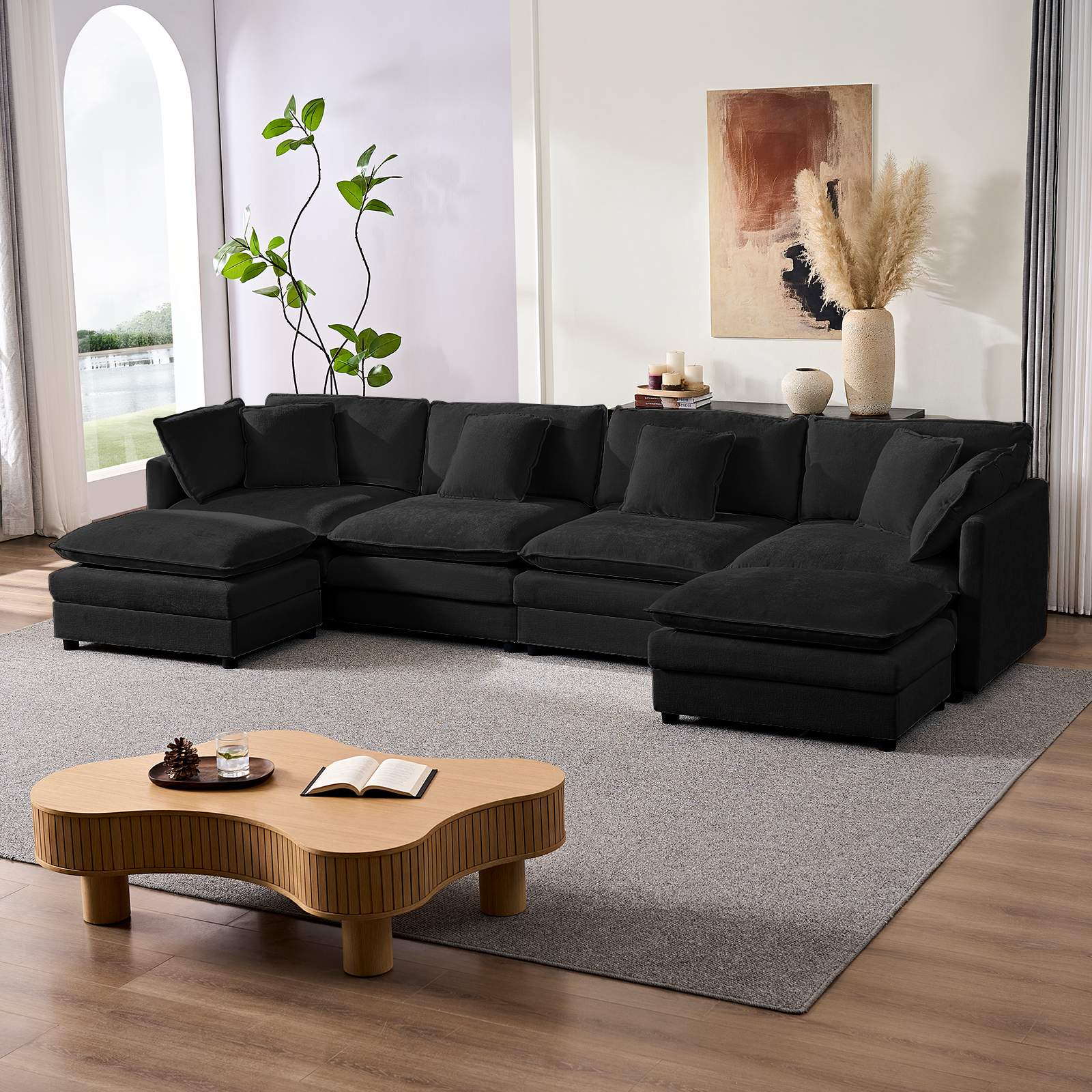 Puremind Modular Sectional Sofa with Movable Ottomans, 5-Seater U Shaped Comfy Cloud Couch for Living Room/Apartment