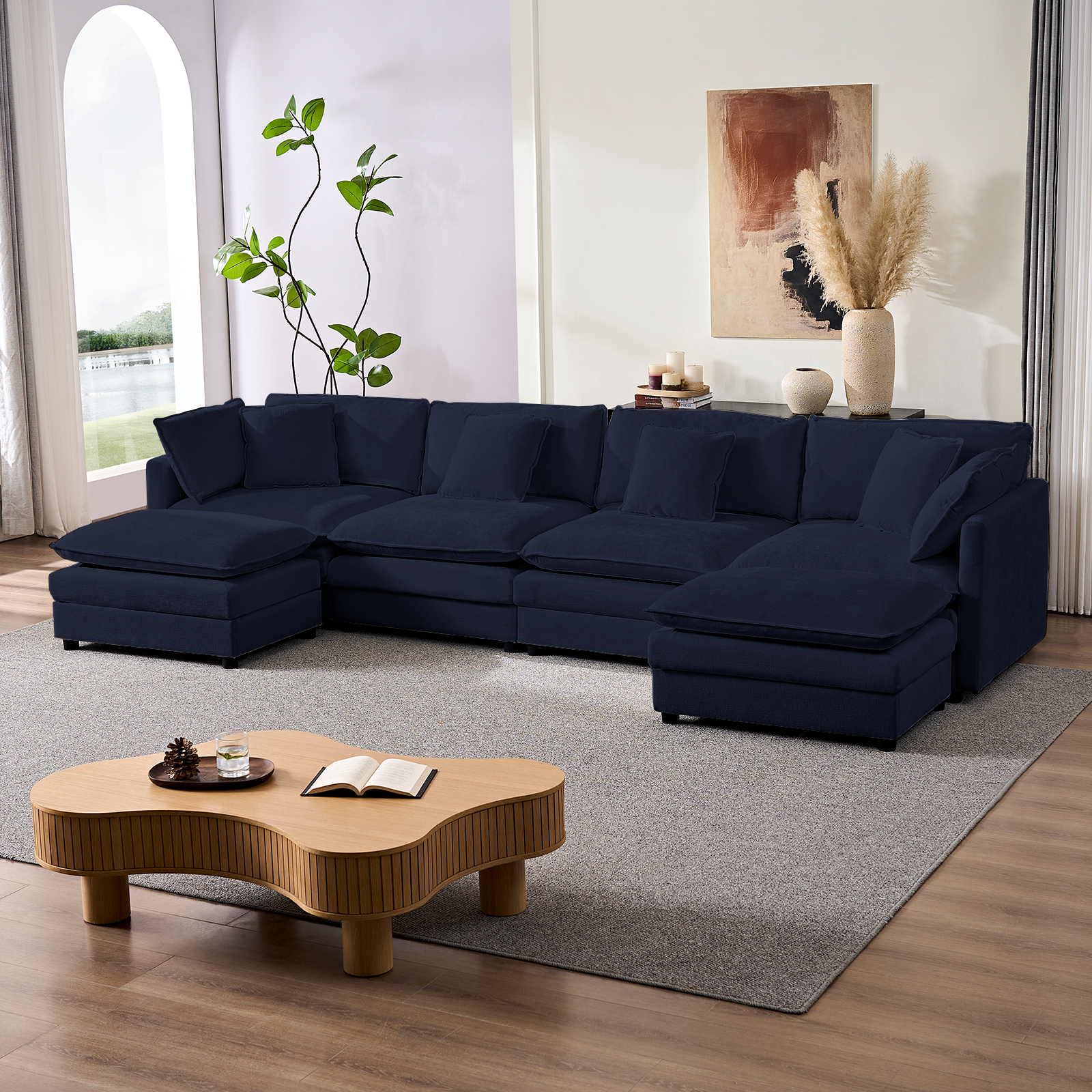 Puremind Modular Sectional Sofa with Movable Ottomans, 5-Seater U Shaped Comfy Cloud Couch for Living Room/Apartment