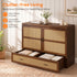 Puremind Queen Size Rattan Murphy Bed with Mattress, Hideaway Cabinet Bed with Charging Port and Storage Drawer for Home/Office