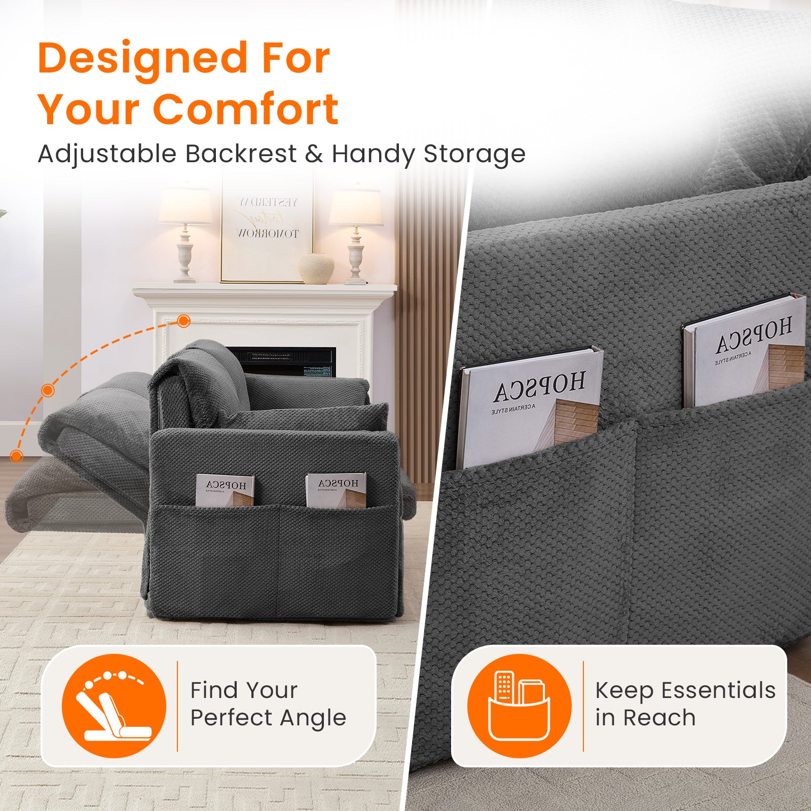 Puremind 66.5" Queen Pull Out Couch Bed with Adjustable Backrest, Bubble Fleece Convertible Sofa Bed with Side Pockets for Living Room/Apartment