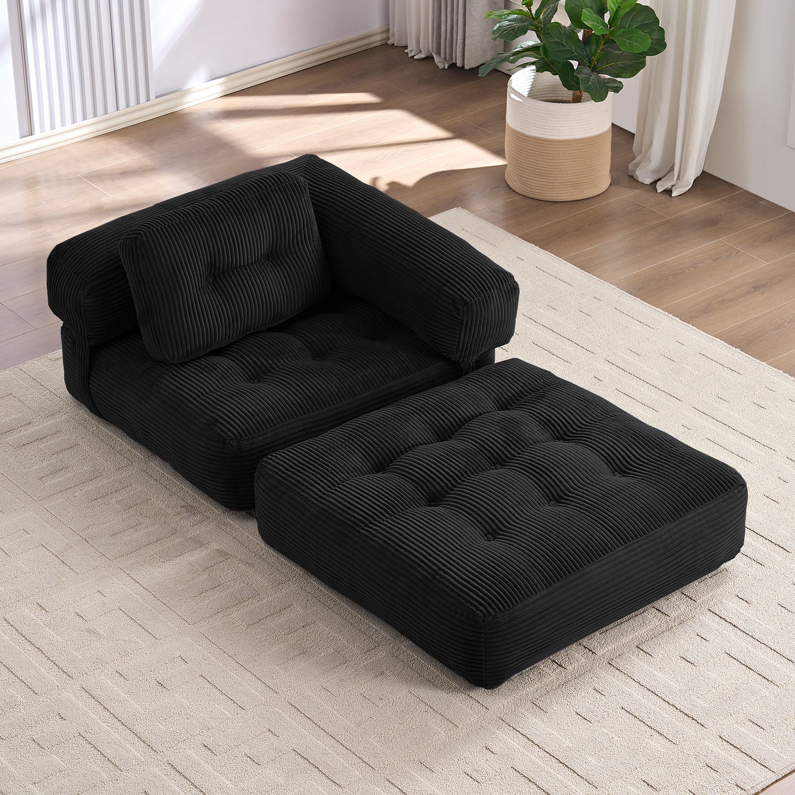 Puremind Folding Sofa Bed, Convertible Floor Couch for Adults and Kids, Corduroy Foldable Futon Sofa Bed with Armrest for Living Room/Bedroom