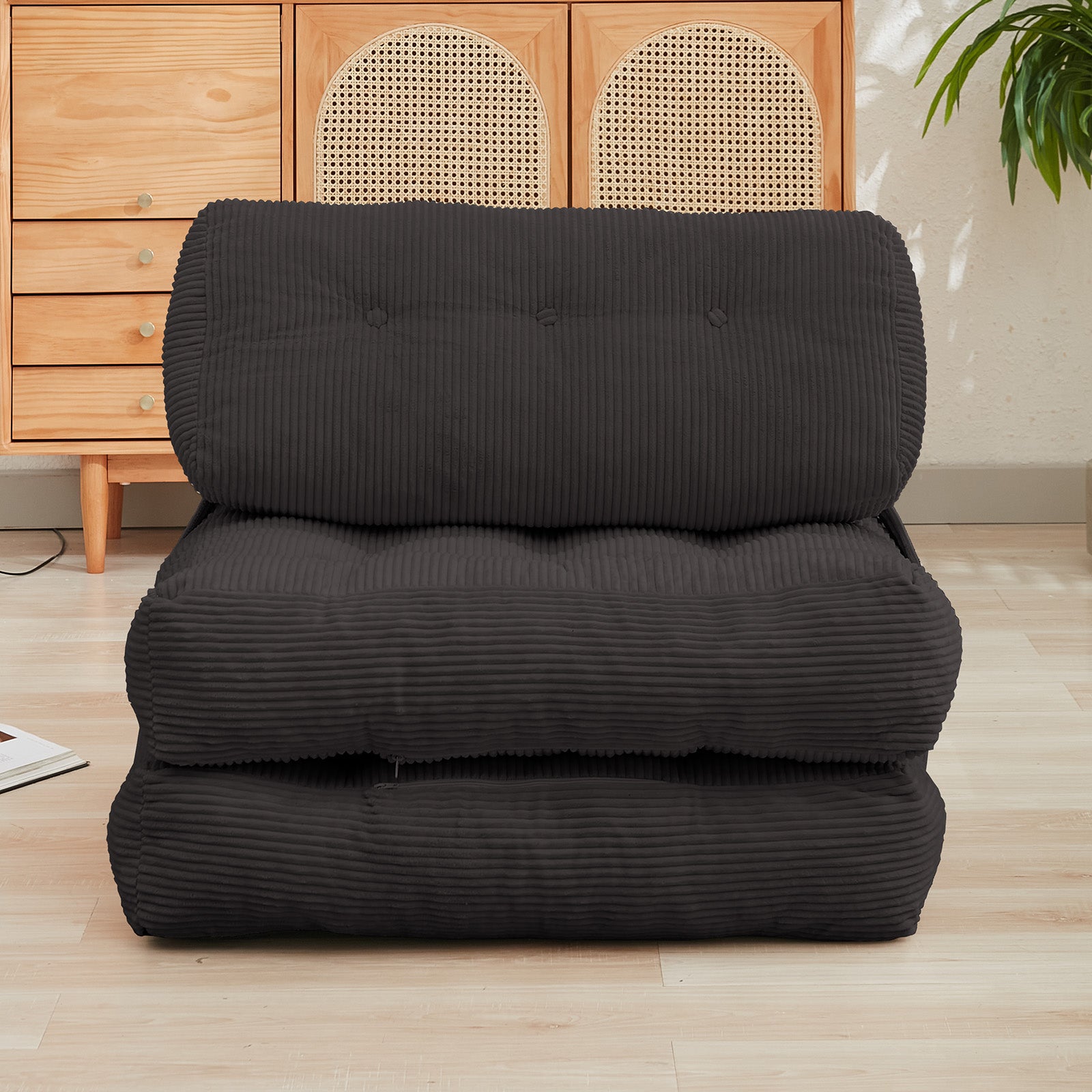 Puremind Folding Sofa Bed, Convertible Floor Couch for Adults and Kids, Corduroy Fold Out Chair Bed with Pillow, Comfy Floor Sofa for Living Room/Bedroom