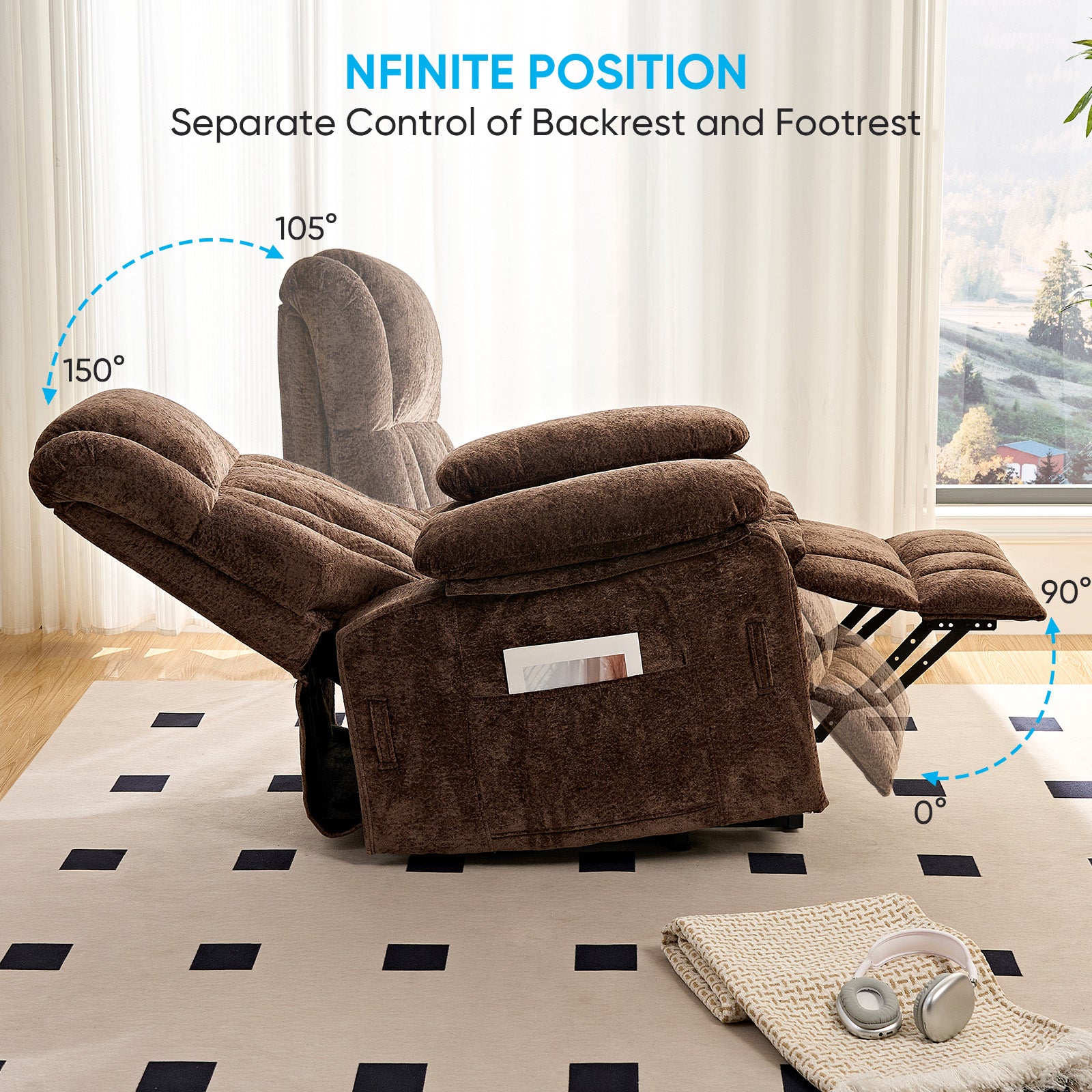 BALUS Oversized Power Lift Recliner with Dual Motor for Elderly, Velvet Arm Chair with Heat and Massage for Living Room