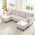 Puremind U Shaped Sofa with 2 Movable Ottomans, Corduroy Modular Sectional Couch for Living Room/Apartment