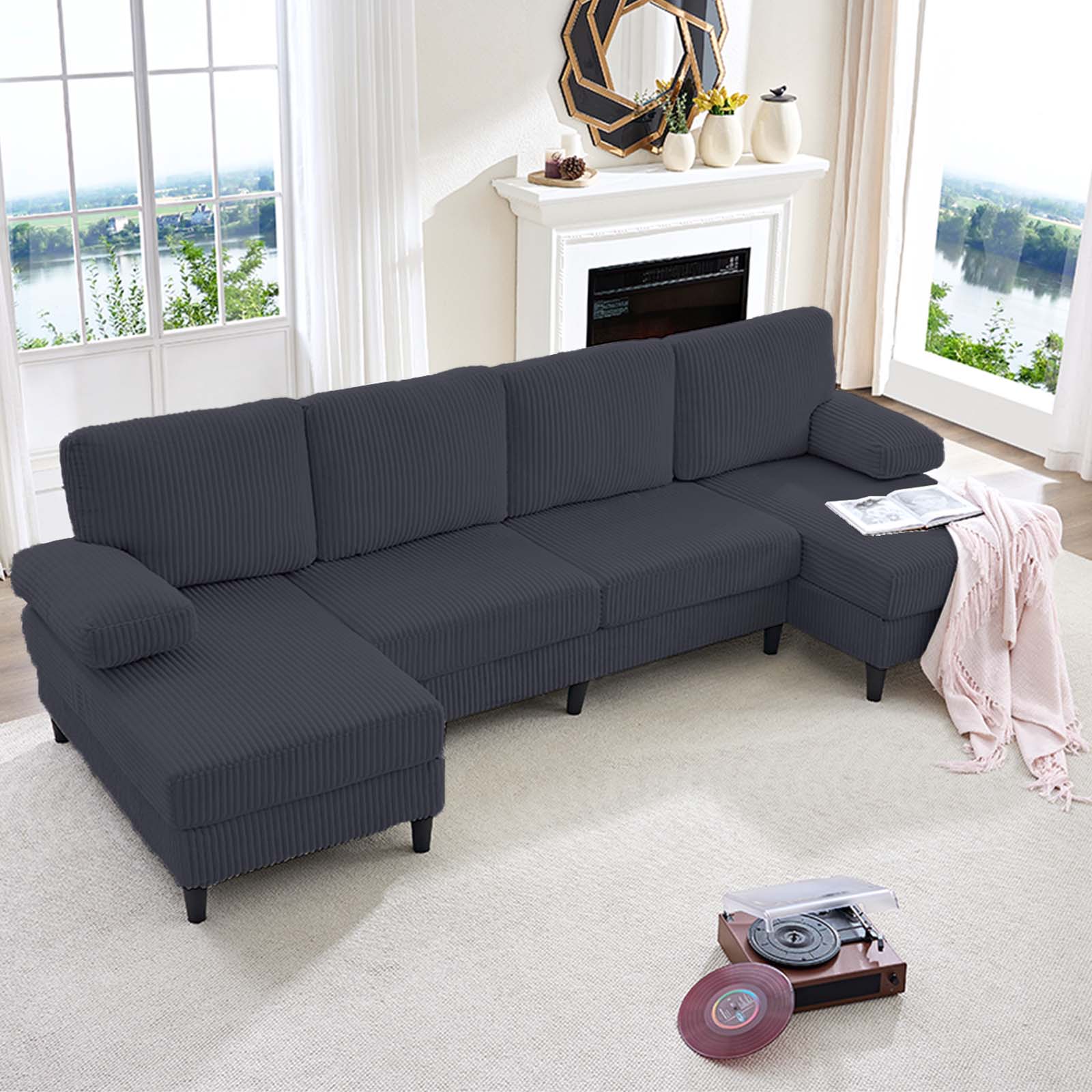 BALUS Convertible U/L Shape Sectional Sofa , Oversized 4 Seat Modular Couch for Living Room/ Apartment