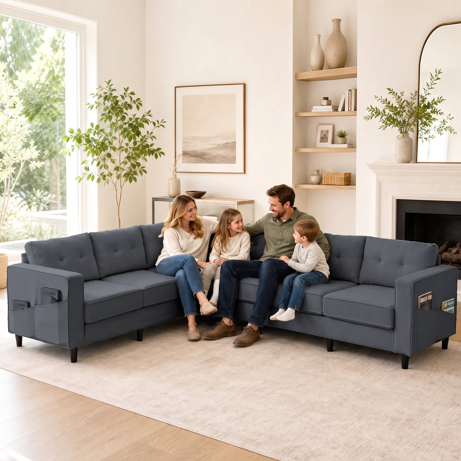 Puremind L Shaped Sofa, Oversized 5 Seat Corner Sofa with Side Pockets, Sectional Couches for Living Room/Apartment