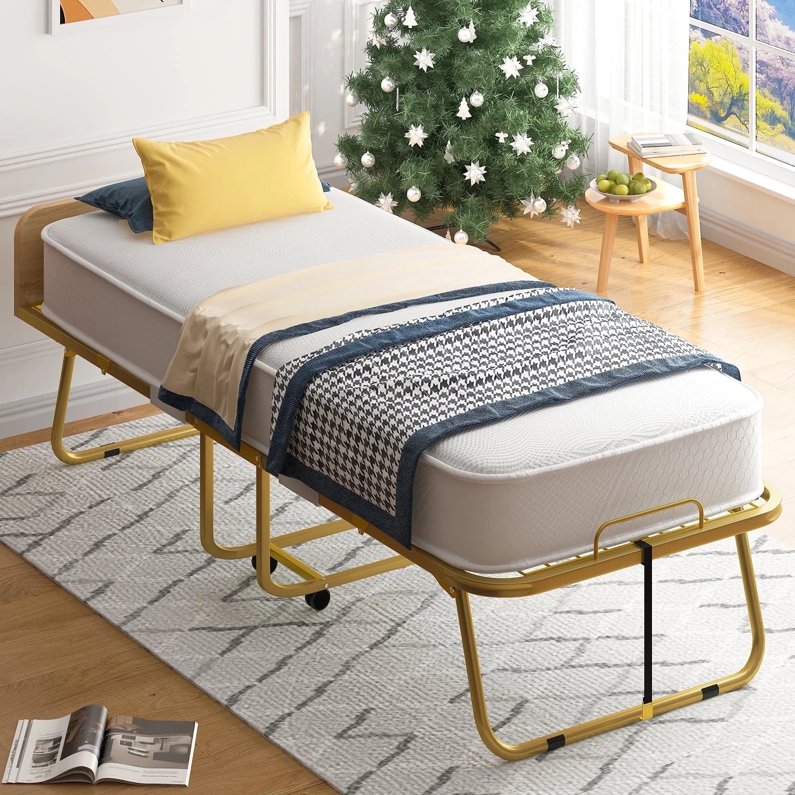 BALUS Folding Bed with Mattress ,Portable Foldable Roll Away Adult Bed for Guest ,Fold up Bed with Memory Foam Mattress