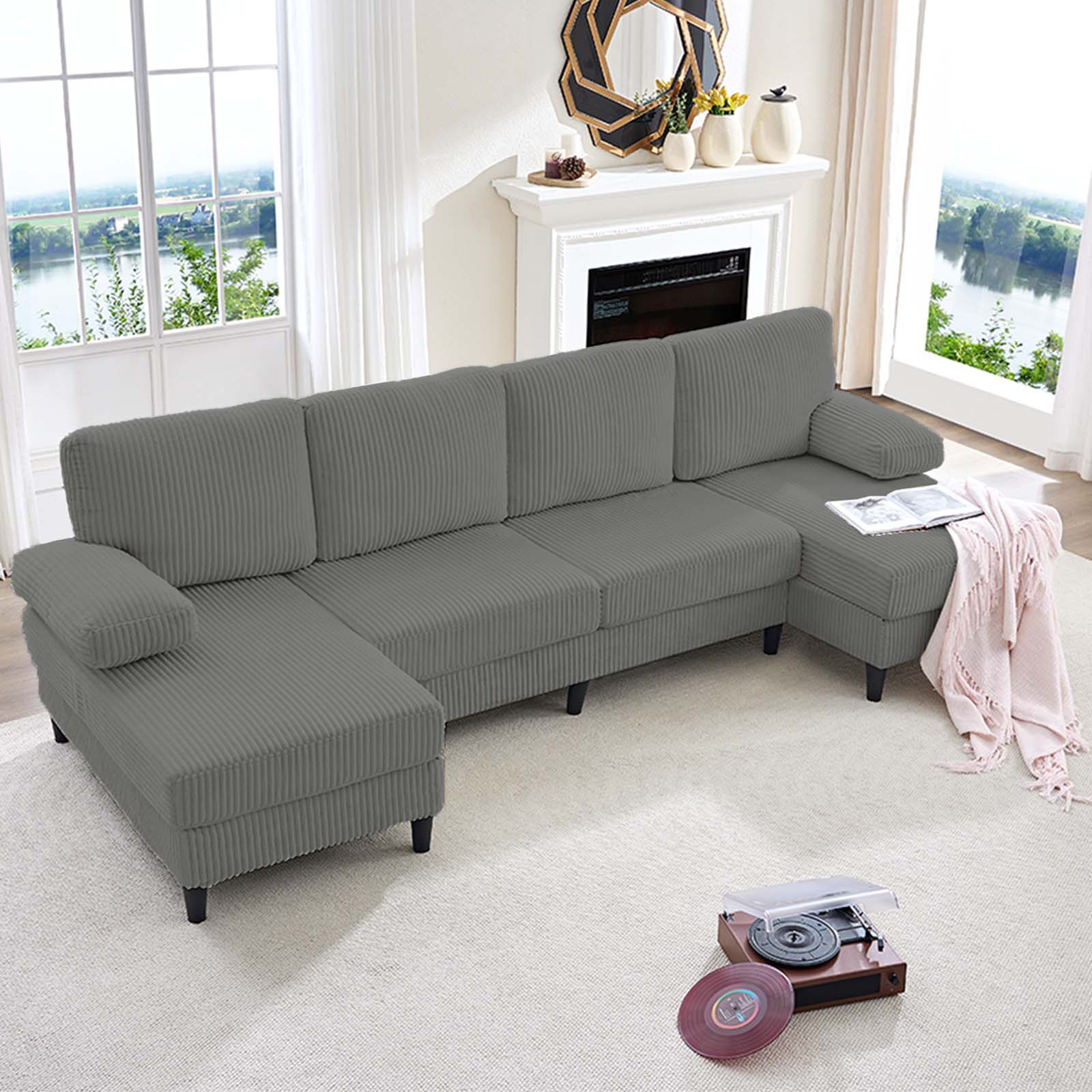 BALUS Convertible U/L Shape Sectional Sofa , Oversized 4 Seat Modular Couch for Living Room/ Apartment