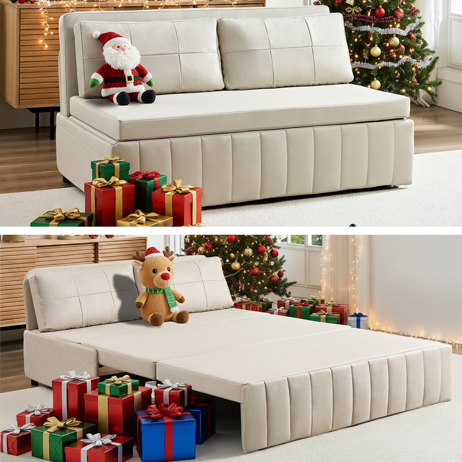 Puremind 3 in 1 Pull Out Sofa Bed, Queen Size Convertible Sleeper Sofa, Corduroy Loveseat Couch Bed with Pillows for Living Room/Apartment