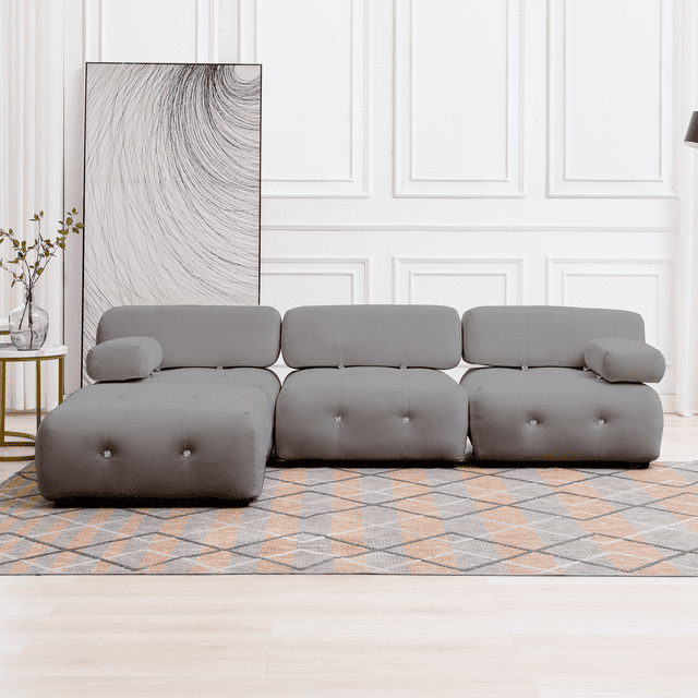 Cecer 99"W L Shaped Velvet Sectional Sofa with Reversible Chaise,Free Combination Ottoman, 4 Seater Modular Sectional Sofa with Rivet Trim, Convertible Sofa Couches for Living Room