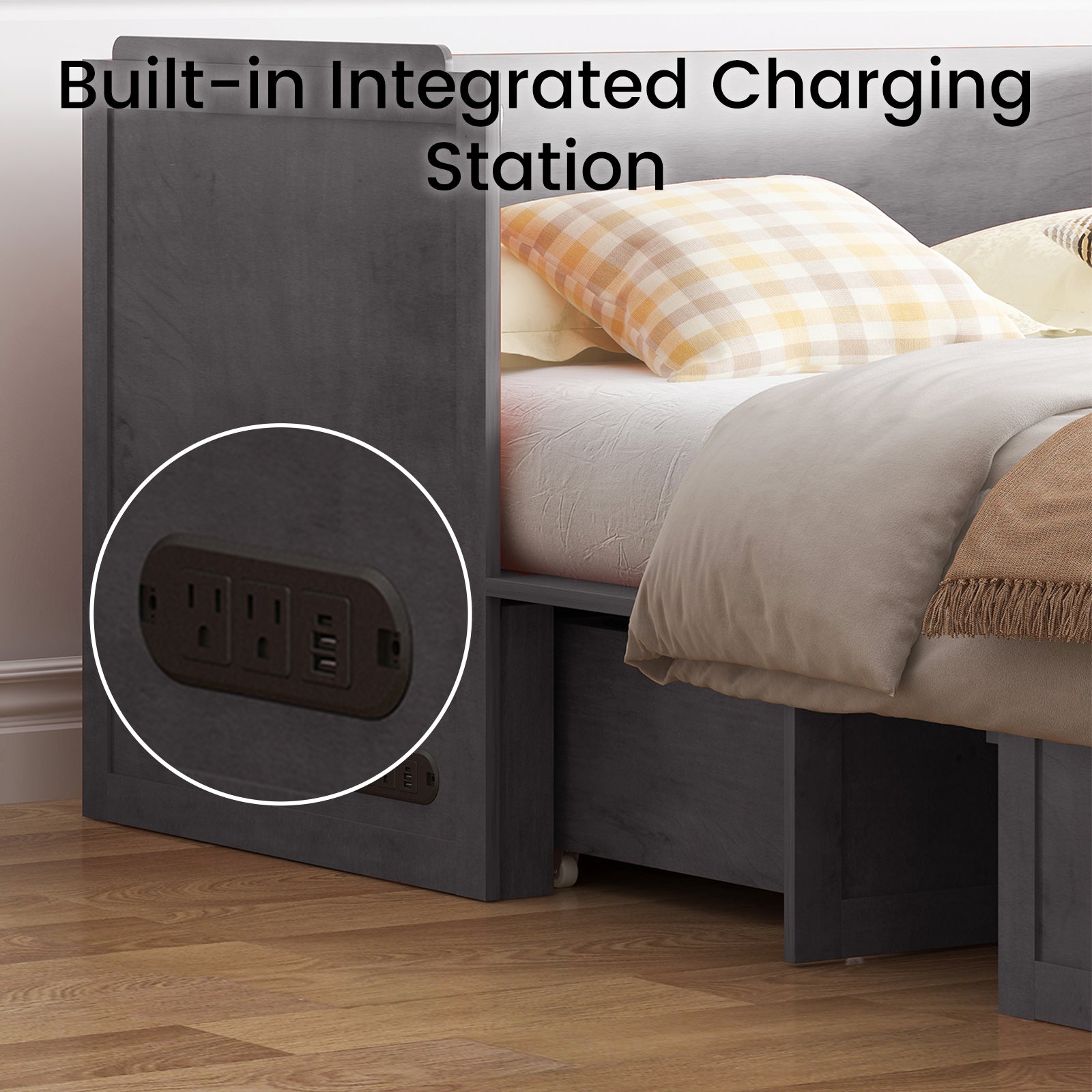 Puremind Queen Size Murphy Bed with Mattress Included, Cabinet Bed with USB Charging Ports and Drawer for Guest Room/Home/Office