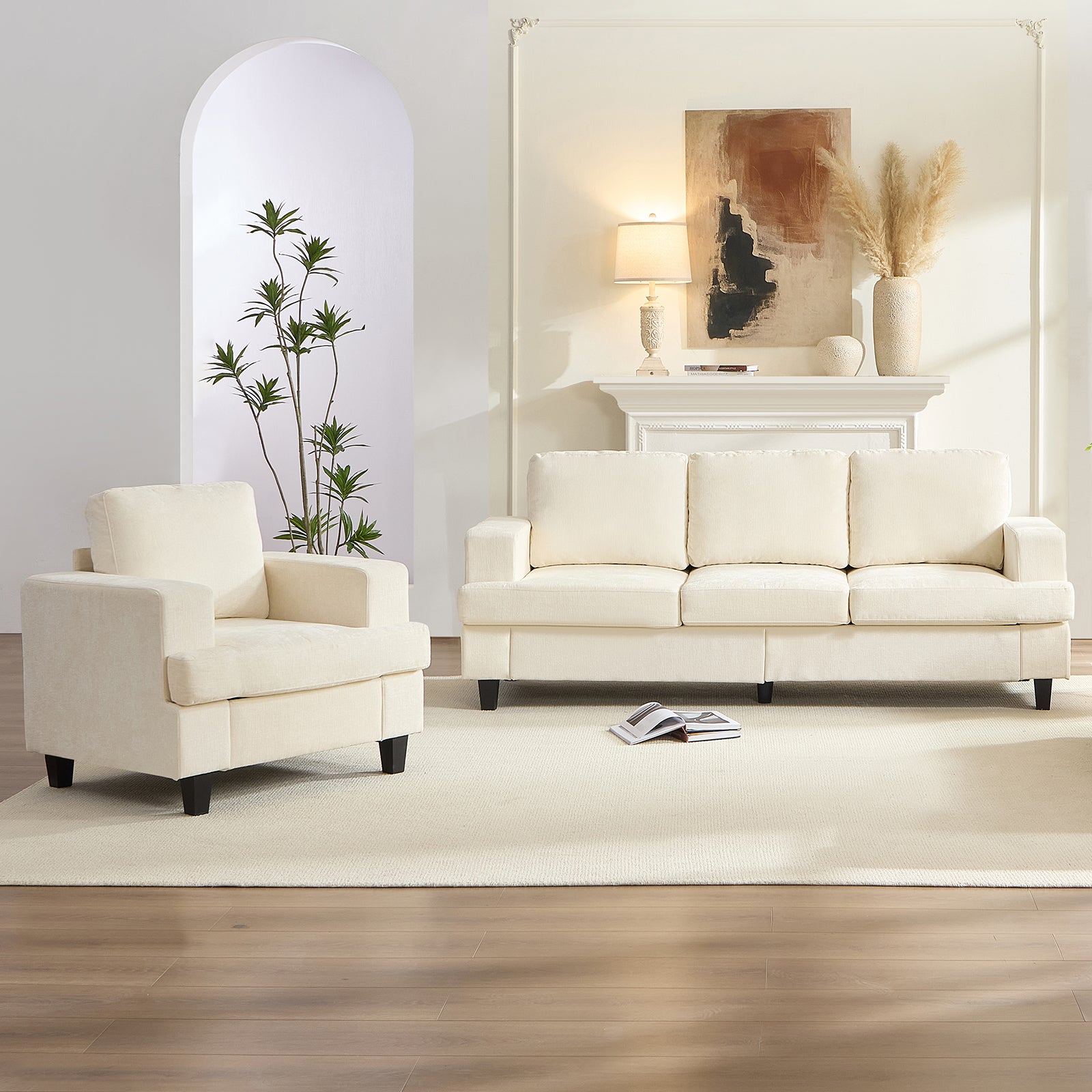 Puremind 3 Piece Living Room Furniture Sets, Sofa and Loveseat Set with Armchair, Chenille Sectional Couches and Sofas Sets for Apartment/Small Space