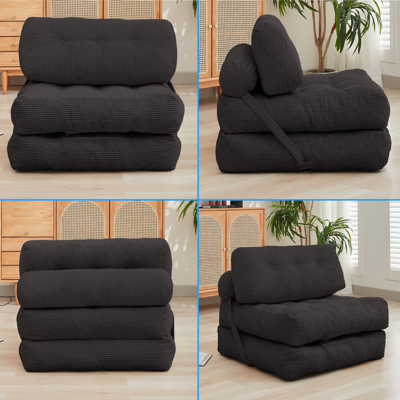 Puremind Folding Sofa Bed, Convertible Floor Couch for Adults and Kids, Corduroy Fold Out Chair Bed with Pillow, Comfy Floor Sofa for Living Room/Bedroom