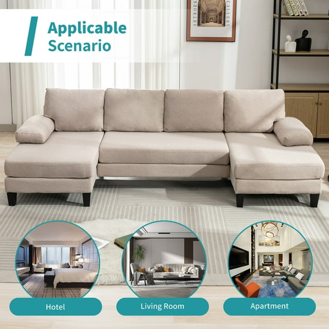 Cecer U Shaped Sectional Sofa, 4-Seat Modular Sofa, Living Room Modern Couch with Chaise