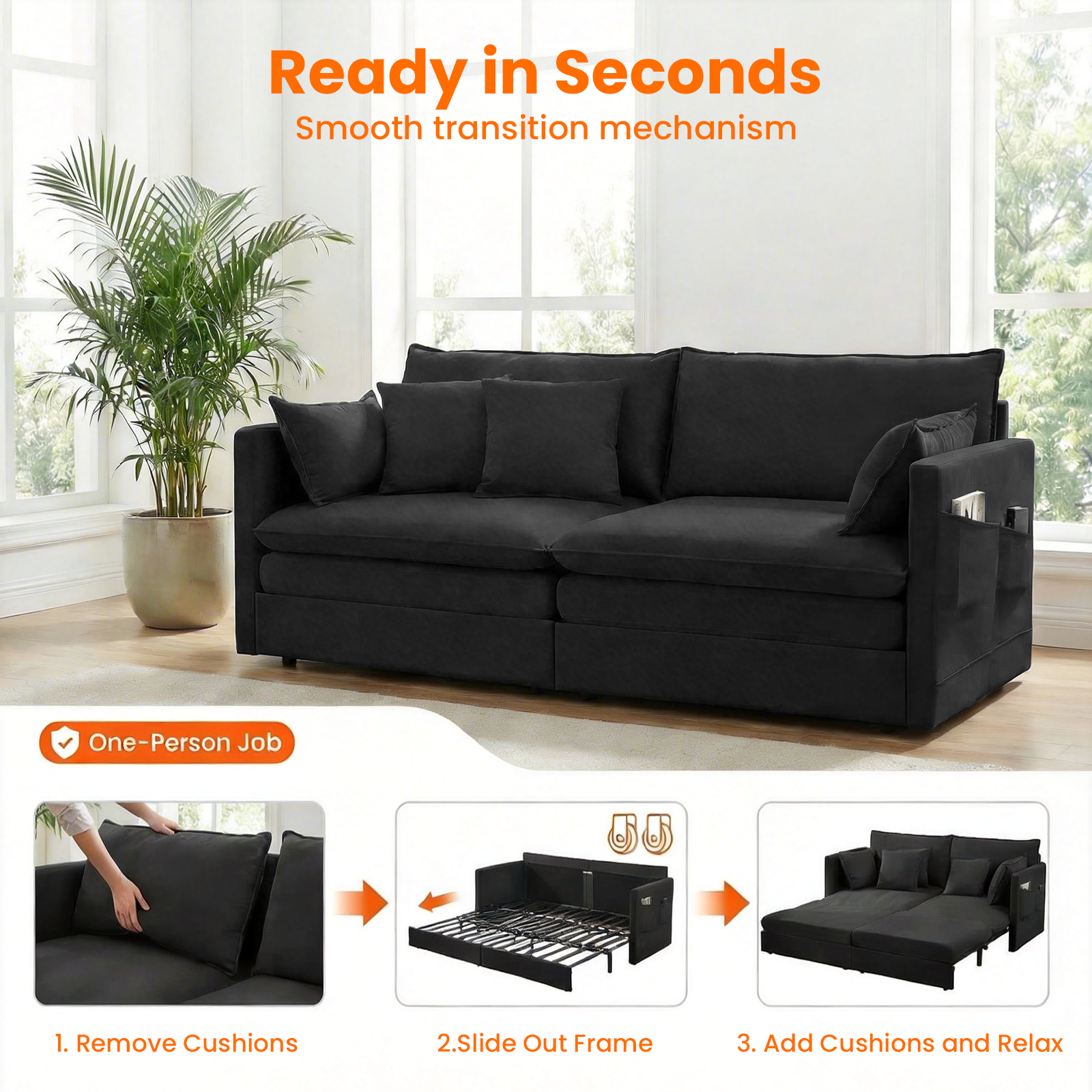 Puremind 78"W 3 in 1 Pull Out Sofa Bed, Queen Sleeper Couch with Side Pockets, Sofa with Pull Out Bed for Living Room/Apartment/Small Spaces