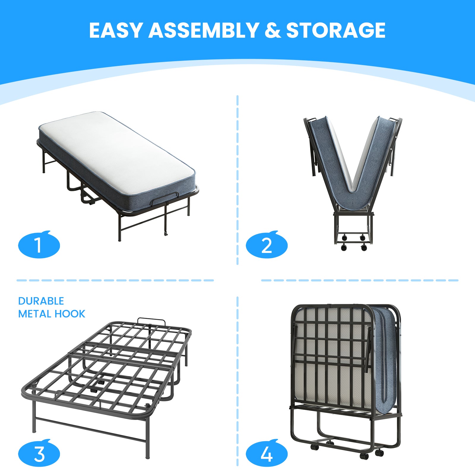 Puremind Folding Bed with 5 Inch Foam Mattress, 75"x31" Rollaway Bed for Adults/Guests, Space Saving Portable Bed, Easy Assembly & Moving
