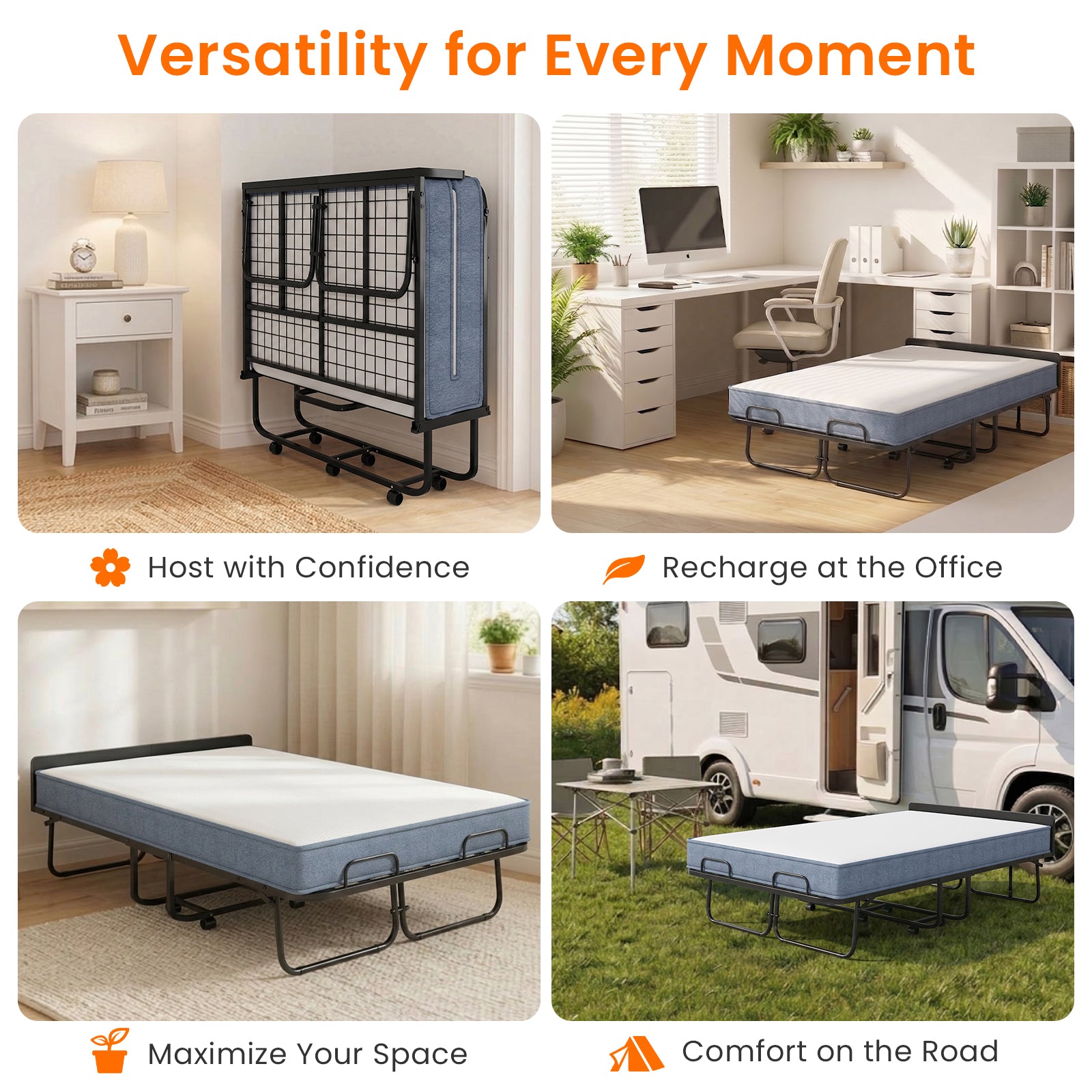 PUREMIND Full Size Folding Bed, 75"X 54" Rollaway Bed with 5 Inch Mattress for Adults, Extra Large Portable Foldable Bed with Headboard