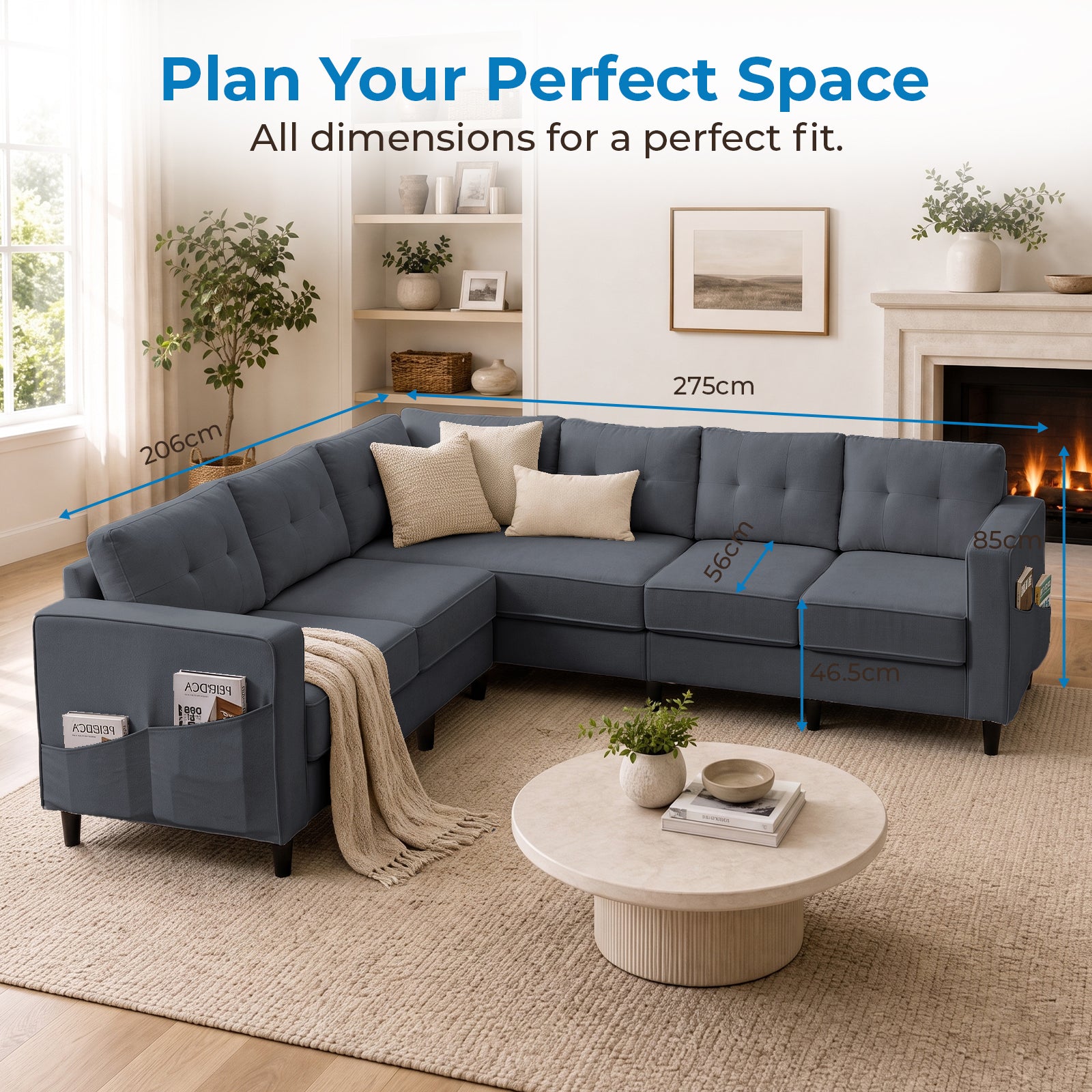 Puremind L Shaped Sofa, Oversized 5 Seat Corner Sofa with Side Pockets, Sectional Couches for Living Room/Apartment