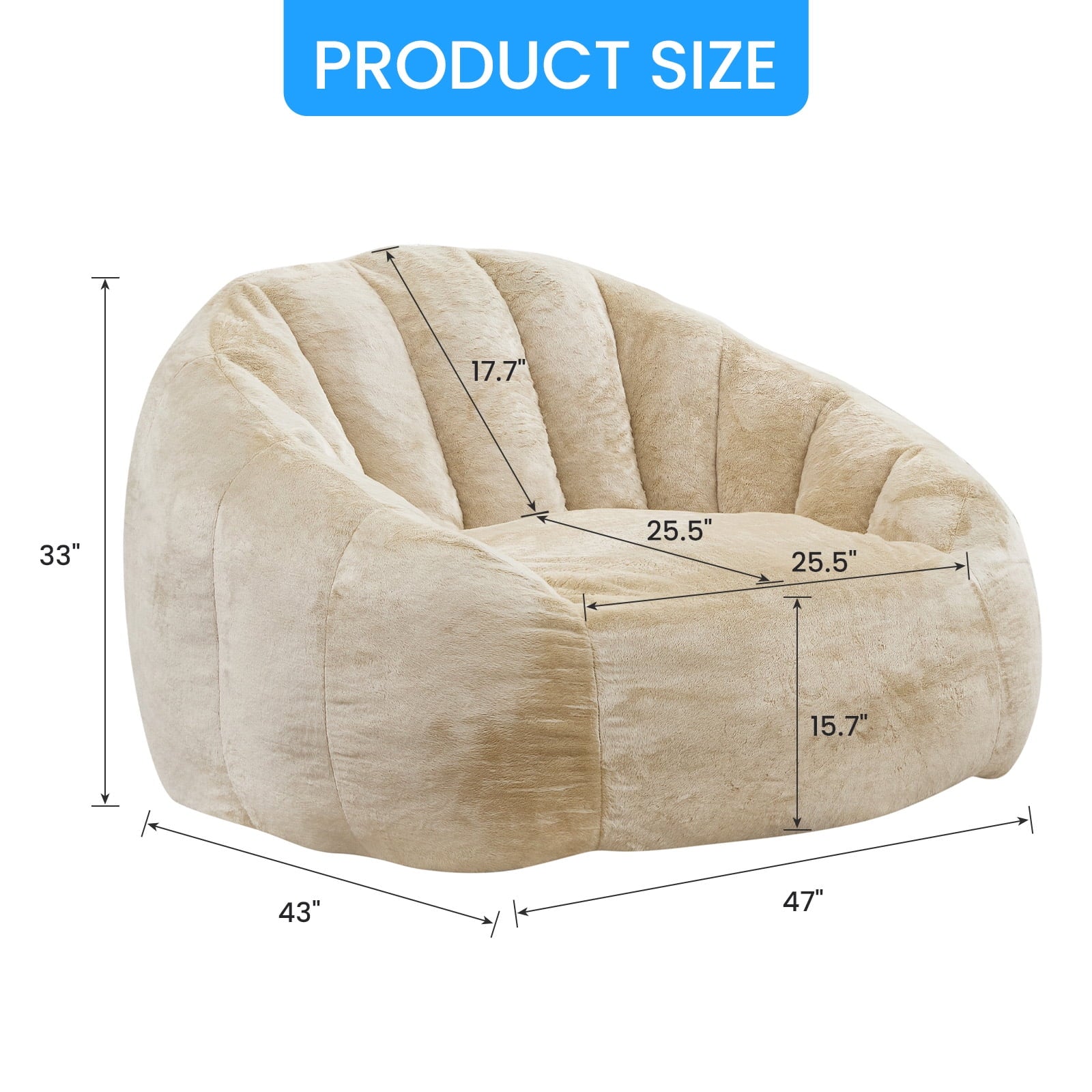ZAFLY Oversized Bean Bag Chair for Adults, Faux Fur Large Comfy Chair, Big Lazy Sofa Chair Floor Sofa for Gaming