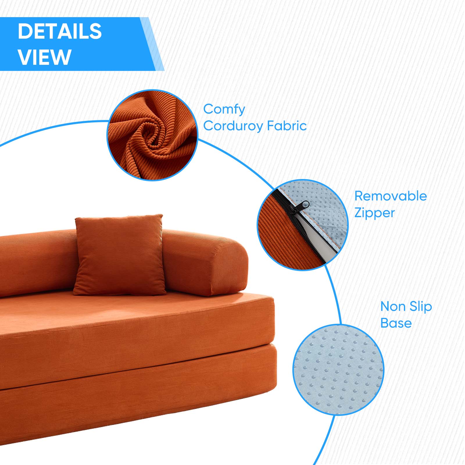 BALUS Fold Out Floor Coach, No Assembly Sofa Bed, Folding Lounge Sofa Bed Sleeper for Living Room , Bedroom, Queen