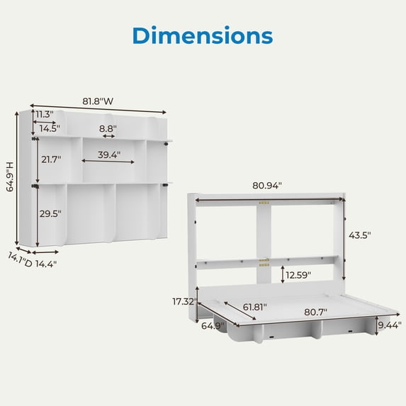 Mjkone Murphy Wall Bed Queen Size,Wall Bed with Shelves,Multifunctional Murphy Bed for Small Space/Bedroom/Guest Room