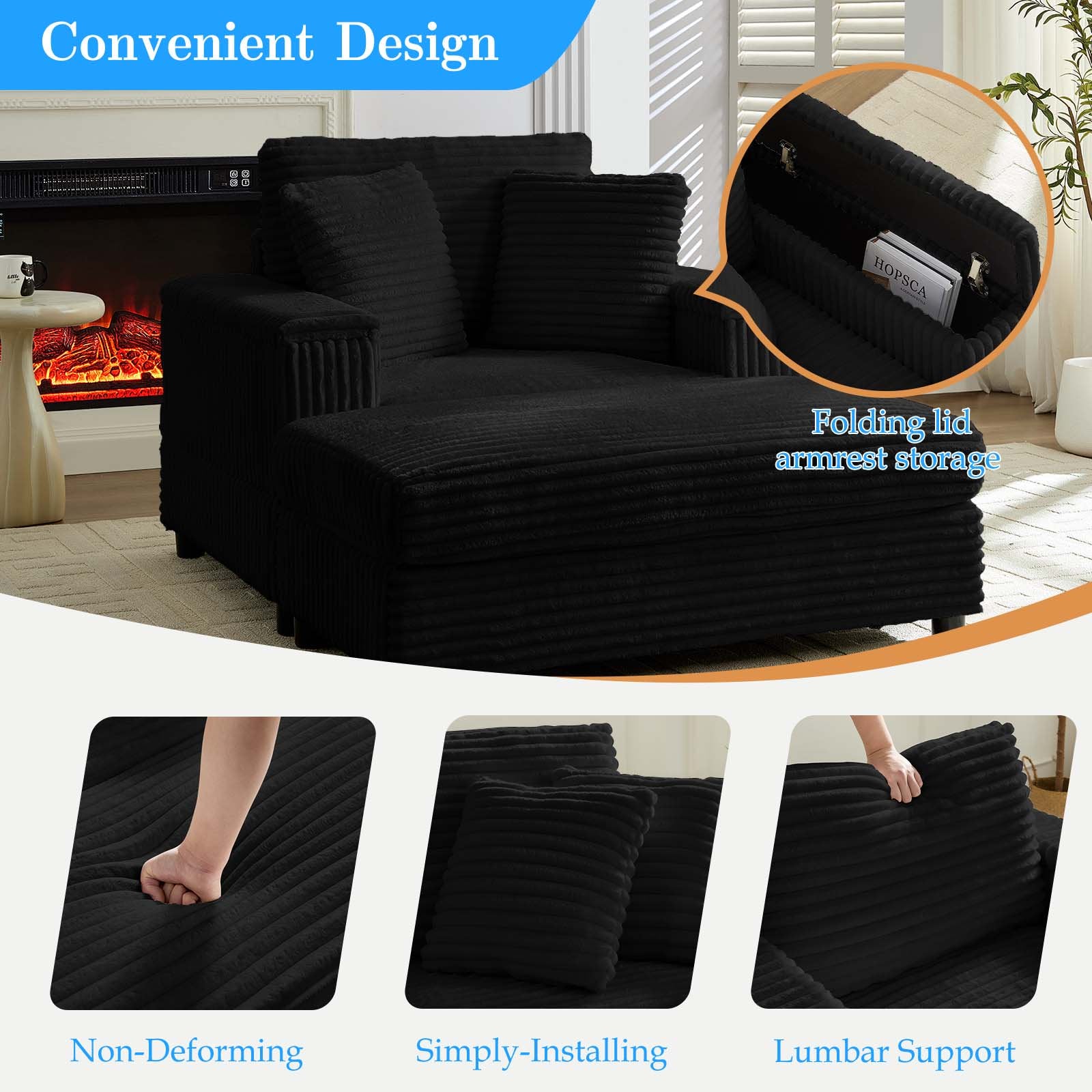 Mjkone Oversized Accent Chair with Ottoman for Living Room, Single Indoor Lounge Sofa Armchair with Storage Armrests,