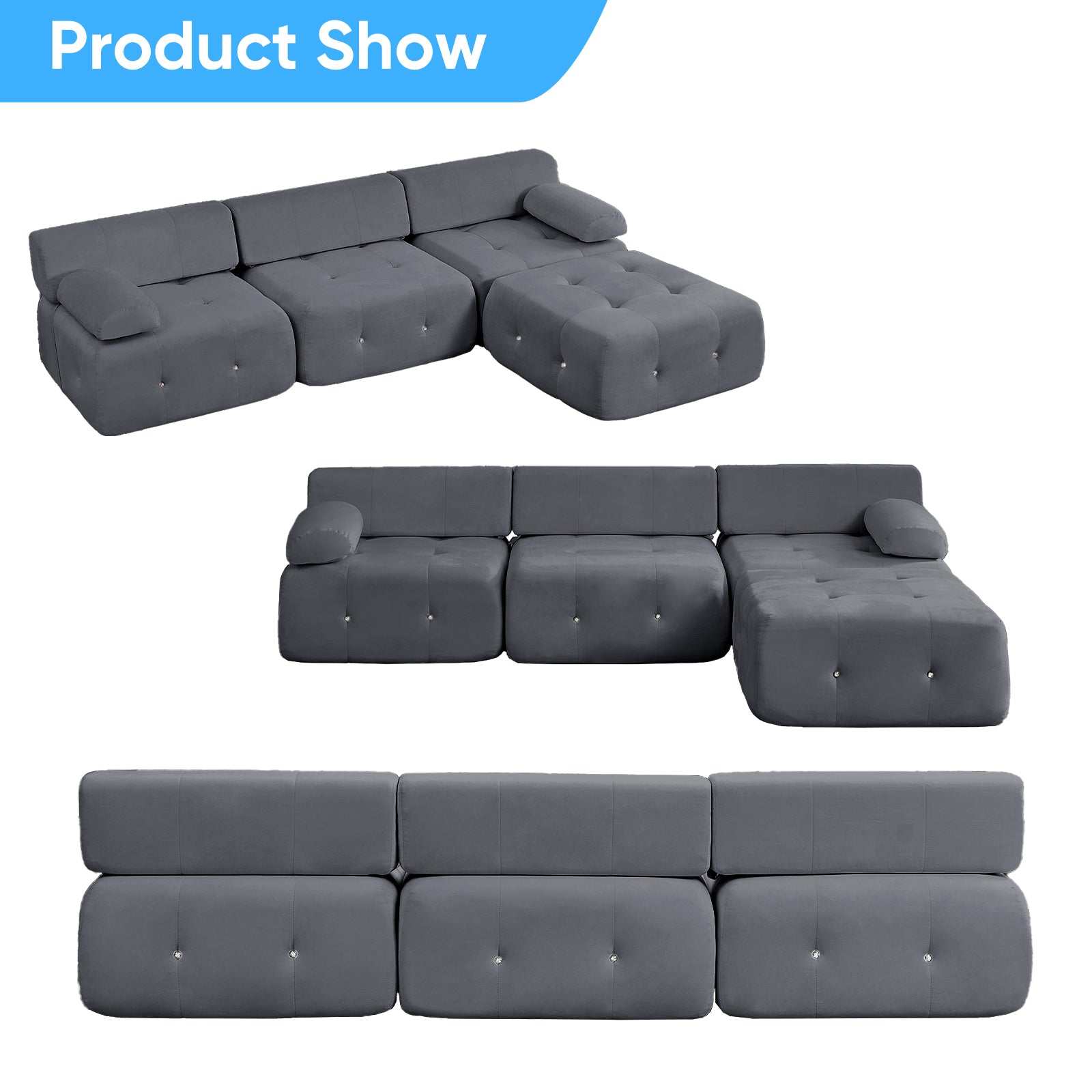 Puremind Oversized Modular Sectional Sofa, Velvet L Shaped Sofa Cloud Couch for Living Room/Apartment, No Assembly Required