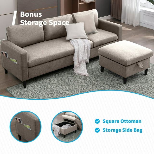 Cecer Sectional Sofa Couch with Storage Ottoman