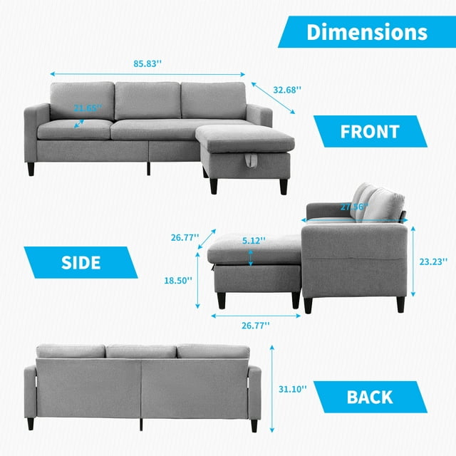 Cecer Sectional Sofa Couch with Storage Ottoman