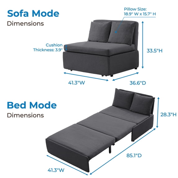Mjkone Convertible Sofa Bed Twin Size,Linen Pull Out Sofa Bed with Cushions&Throw Pillows,Revesible Sleeper Couch for Apartment/Small Spaces