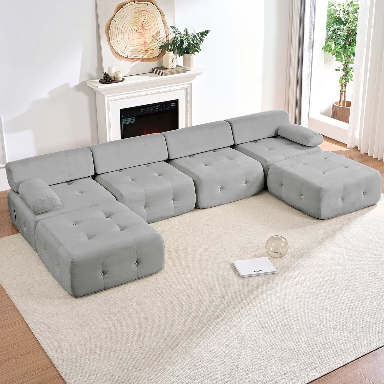 Puremind Oversized Modular Sectional Sofa, Velvet L Shaped Sofa Cloud Couch for Living Room/Apartment, No Assembly Required