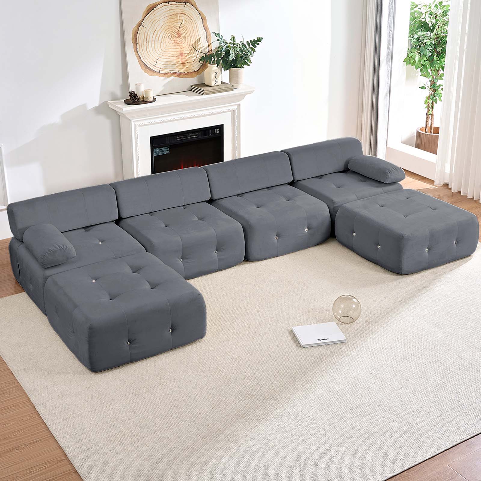 Puremind Oversized Modular Sectional Sofa, Velvet L Shaped Sofa Cloud Couch for Living Room/Apartment, No Assembly Required