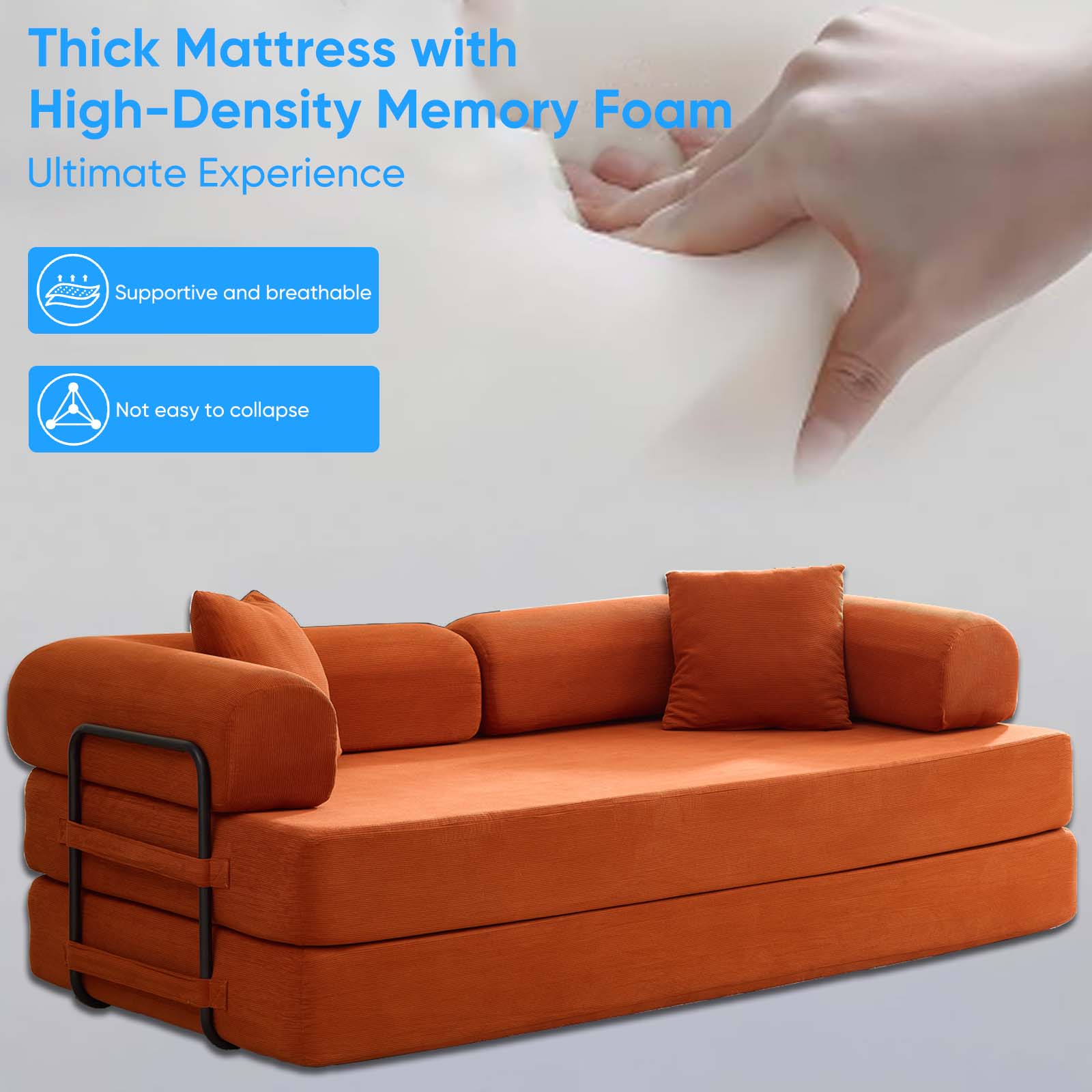 BALUS Fold Out Floor Coach, No Assembly Sofa Bed, Folding Lounge Sofa Bed Sleeper for Living Room , Bedroom, Queen
