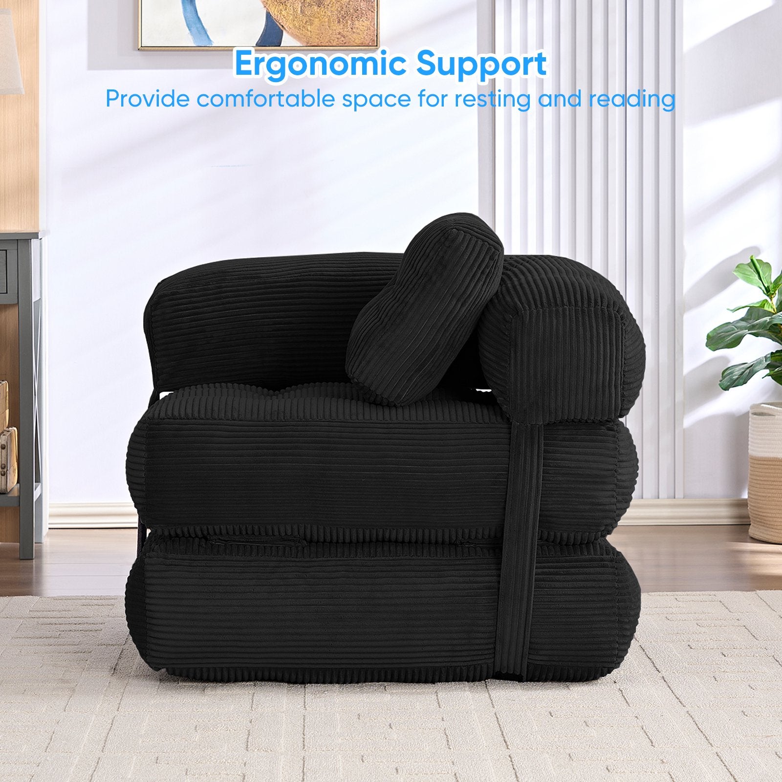 Mjkone Single-Person Folding Sofa Bed,Convertible Floor Sleeper Chair with Pillow,Comfort Futon Chair Bed for Living Room/Bedroom,
