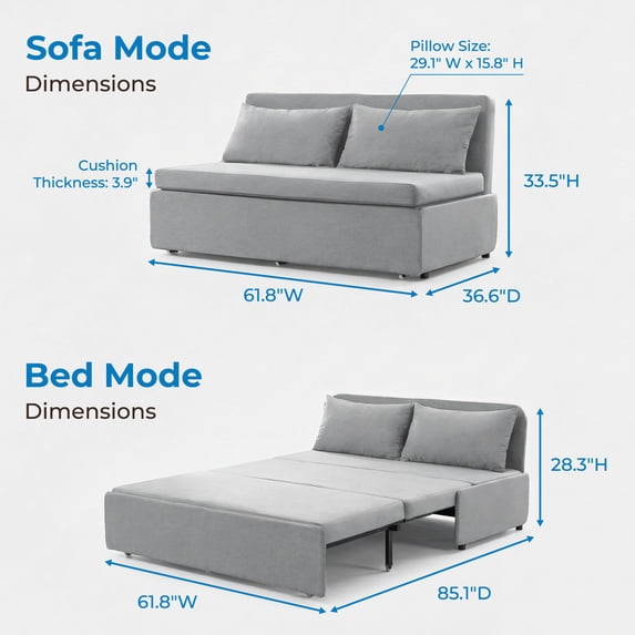 Mjkone Convertible Sofa Bed Twin Size,Linen Pull Out Sofa Bed with Cushions&Throw Pillows,Revesible Sleeper Couch for Apartment/Small Spaces