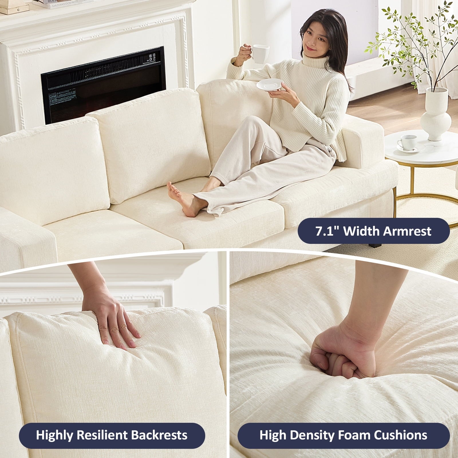 ZAFLY 82” Deep Seat Couch with Wide Armrest, Oversized Sofas and Couches for Small Space/Living Room