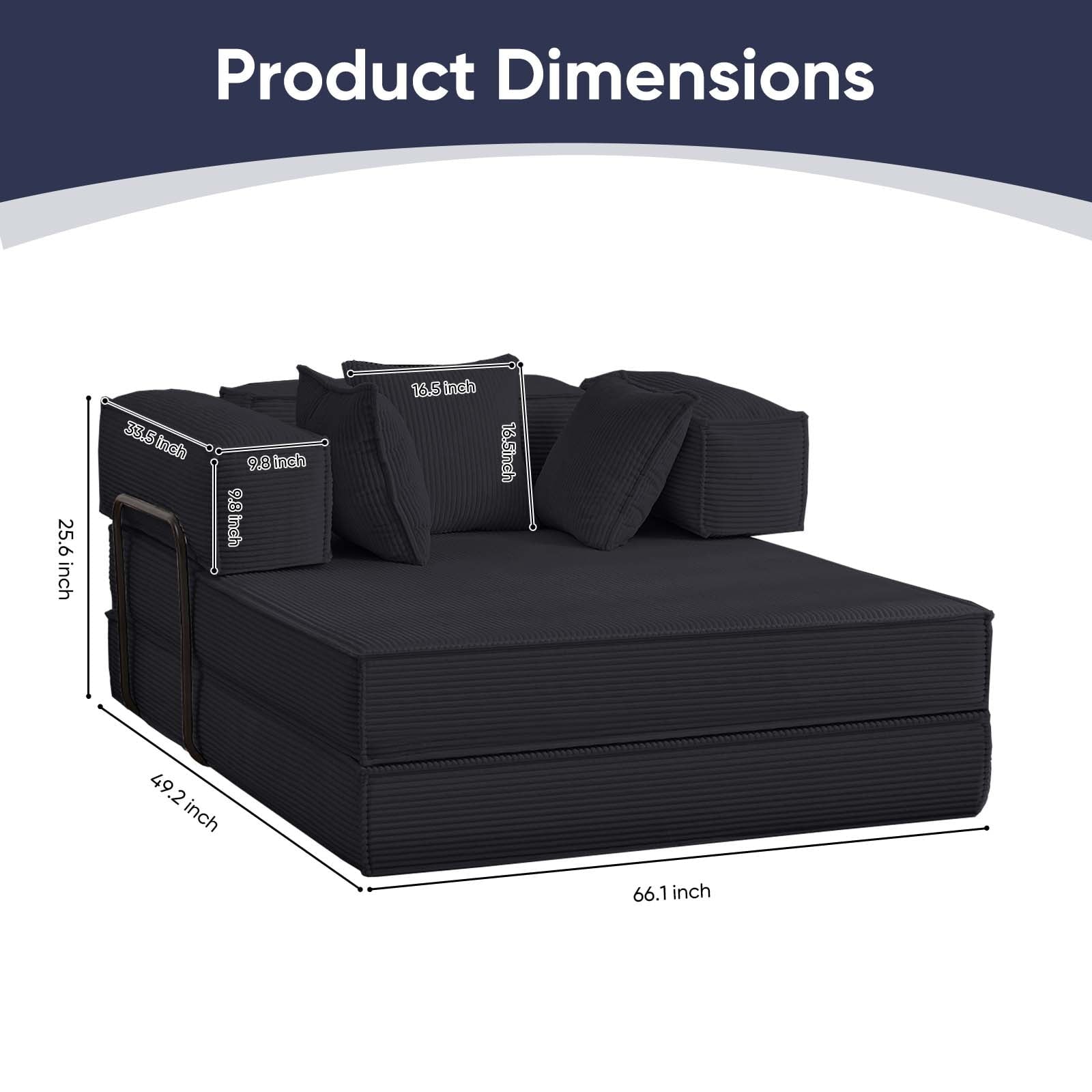 ZAFLY Convertible Sleeper Sofa Bed, Corduroy Boneless Couch with Removable Armrests, Floor Gaming Sofa for Living Room/Small Space
