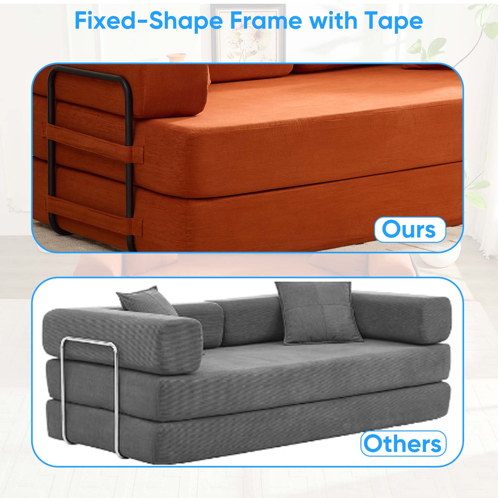 BALUS Fold Out Floor Coach, No Assembly Sofa Bed, Folding Lounge Sofa Bed Sleeper for Living Room , Bedroom, Queen