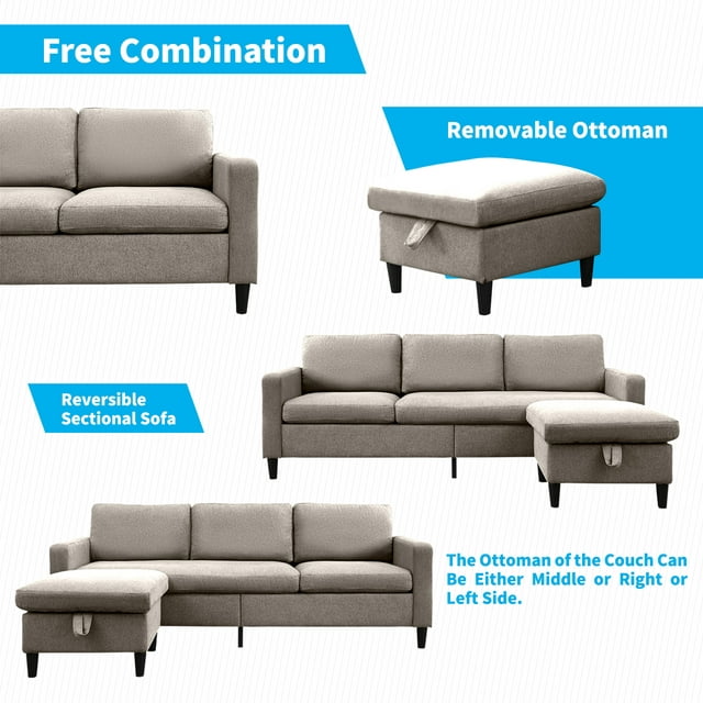 Cecer Sectional Sofa Couch with Storage Ottoman